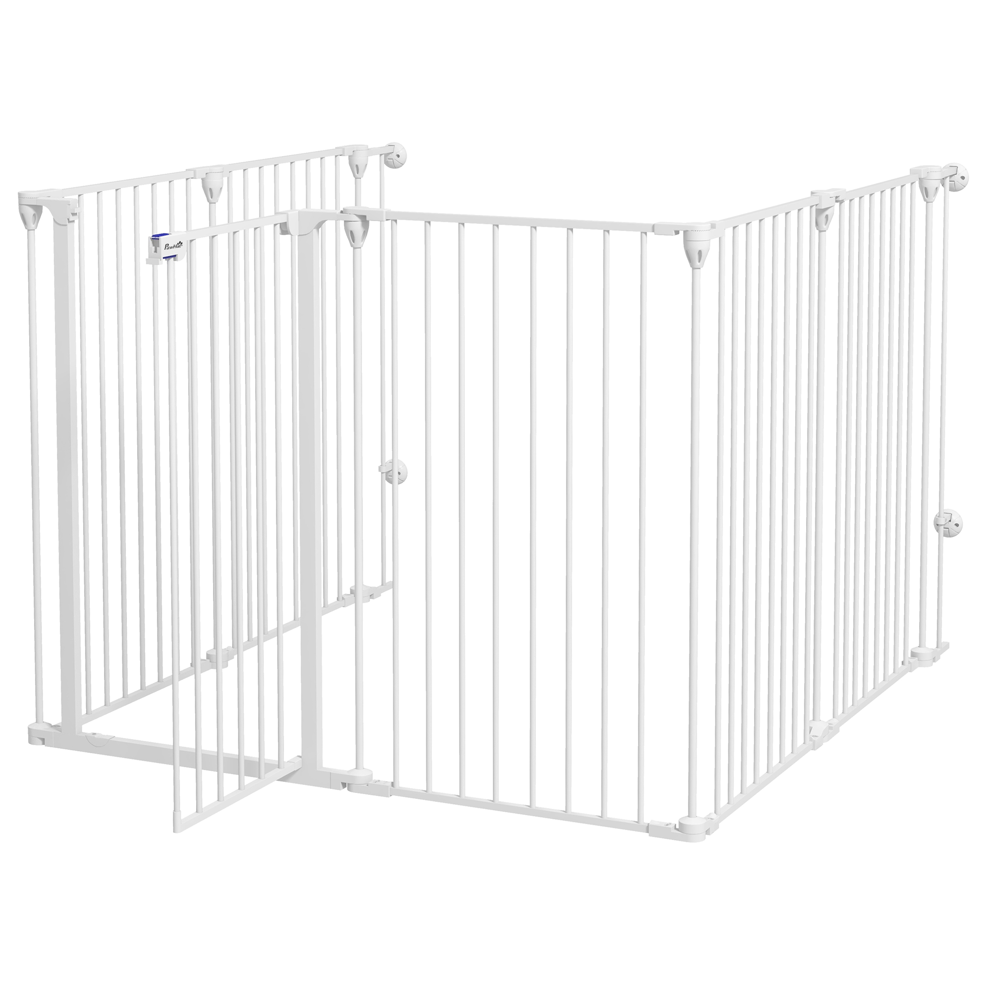 PawHut Sicherheitsgitter Schutzgitter Kaminabsperrung Park umzäunter zusammenklappbar modular 6 Paneele mit Tür ohne Bohren Höhe 100 cm weiß Aosom