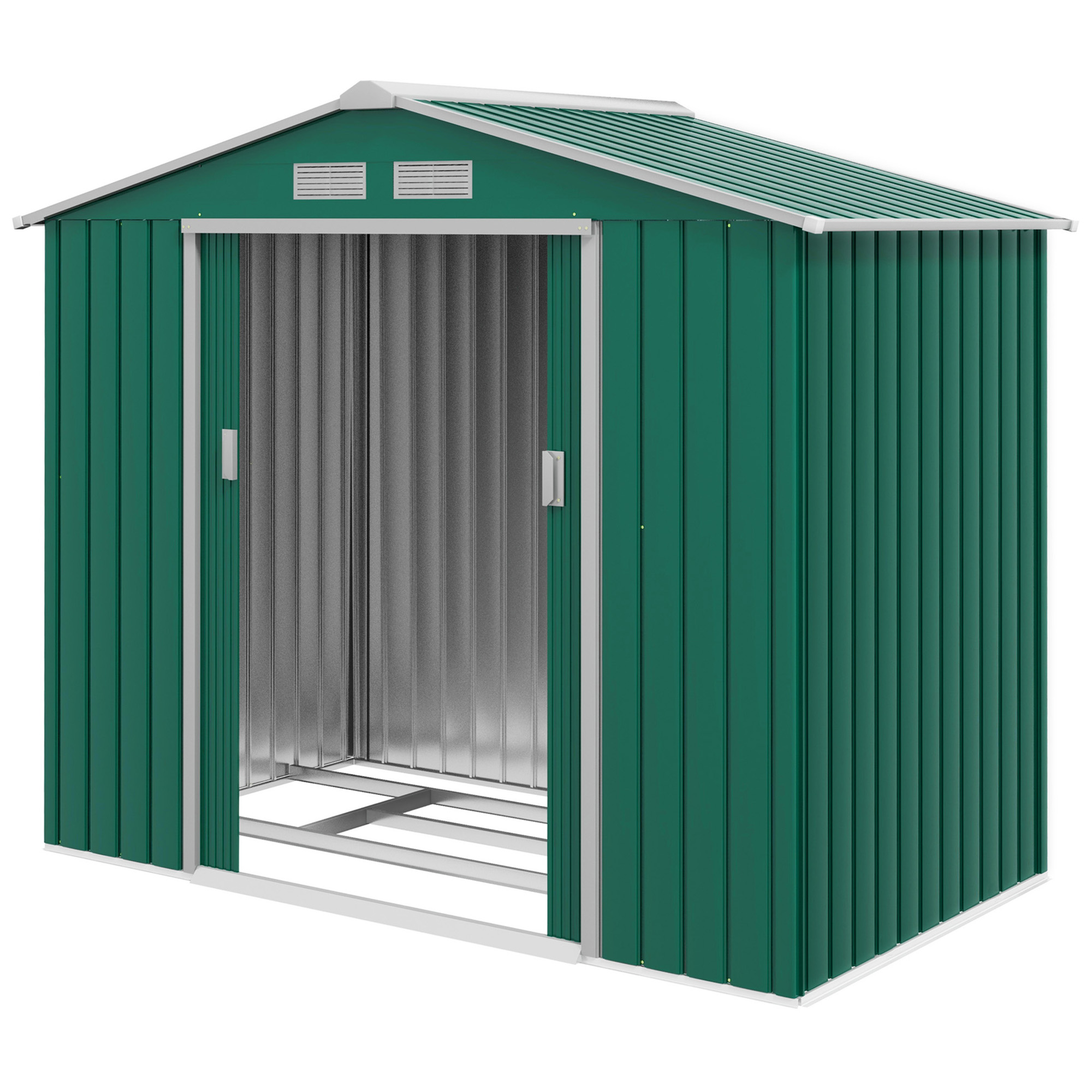 Outsunny Gartenhaus 2,42 m² - Aufbewahrung für Gartengeräte mit Fundament - abschließbare Doppeltür - Maße 213L x 130B x 185H cm - grünes Stahlblech Aosom