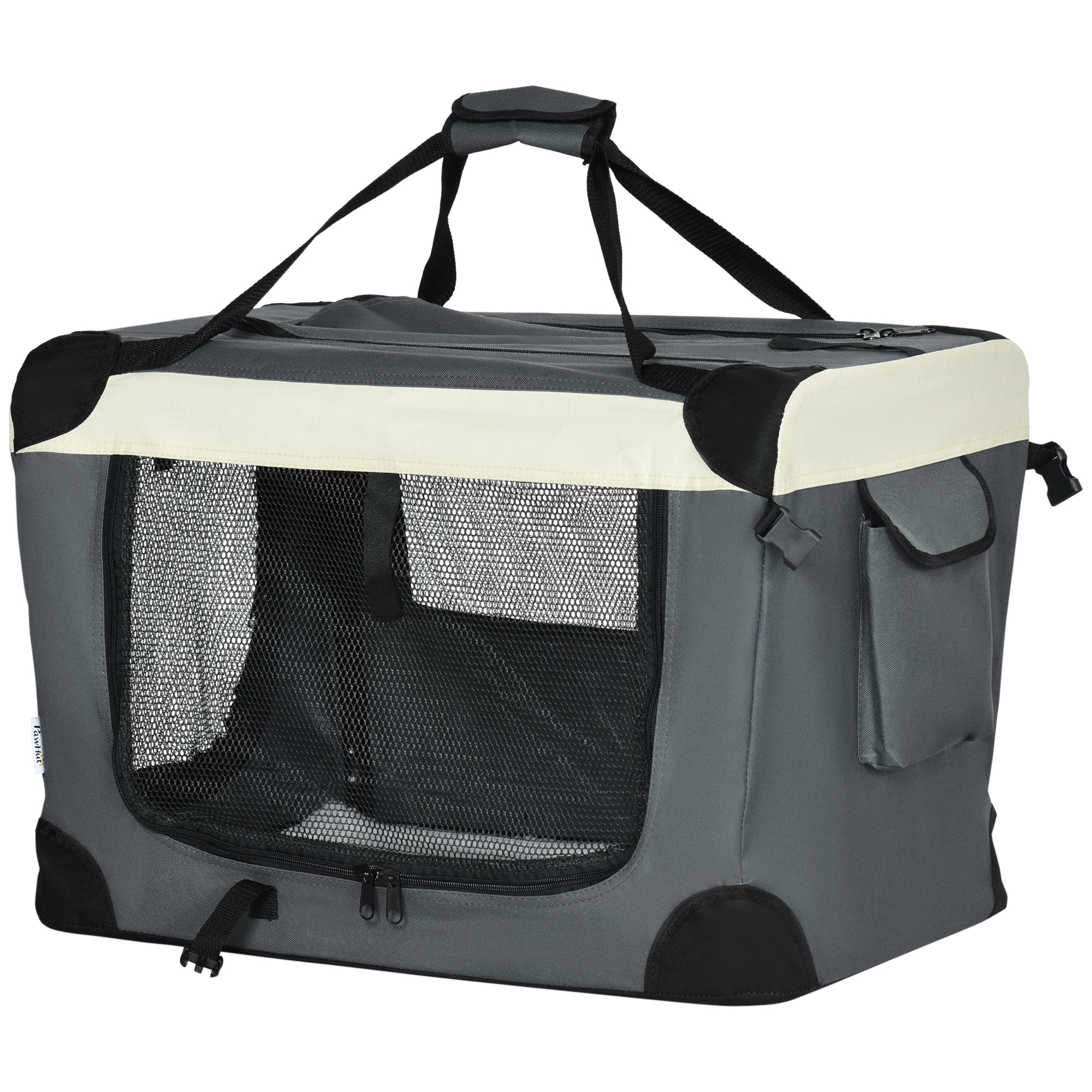 PawHut Transportkorb Transportbox für Haustiere faltbare und tragbare Handtasche oberer Reißverschluss atmungsaktives Netzgewebe Grau Schwarz Aosom