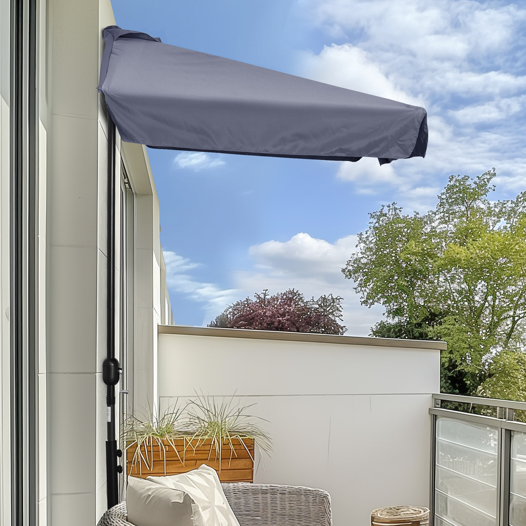 Outsunny Halber Sonnenschirm - Balkonsonnenschirm mit 5 Metallstreben, Maße günstig online kaufen
