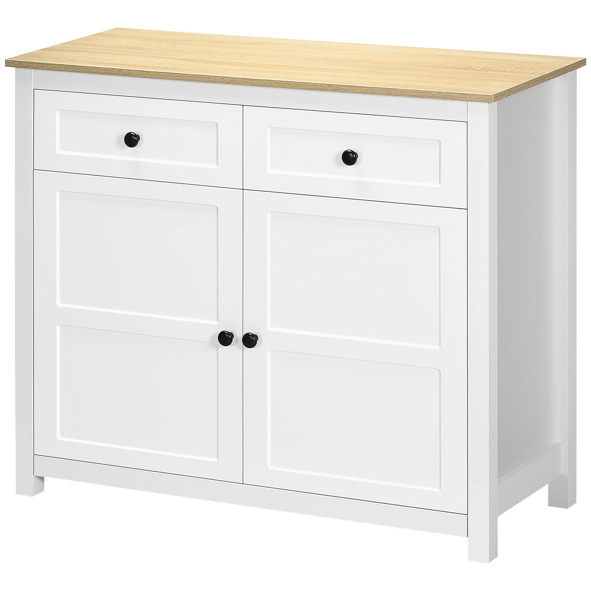HOMCOM Buffet Aufbewahrungsschrank für Wohnzimmer, Küche mit 2 Türen, höhenverstellbares Regal, 2 Schubladen 100 x 40 x 85 cm Weiß und Holzoptik   Aosom