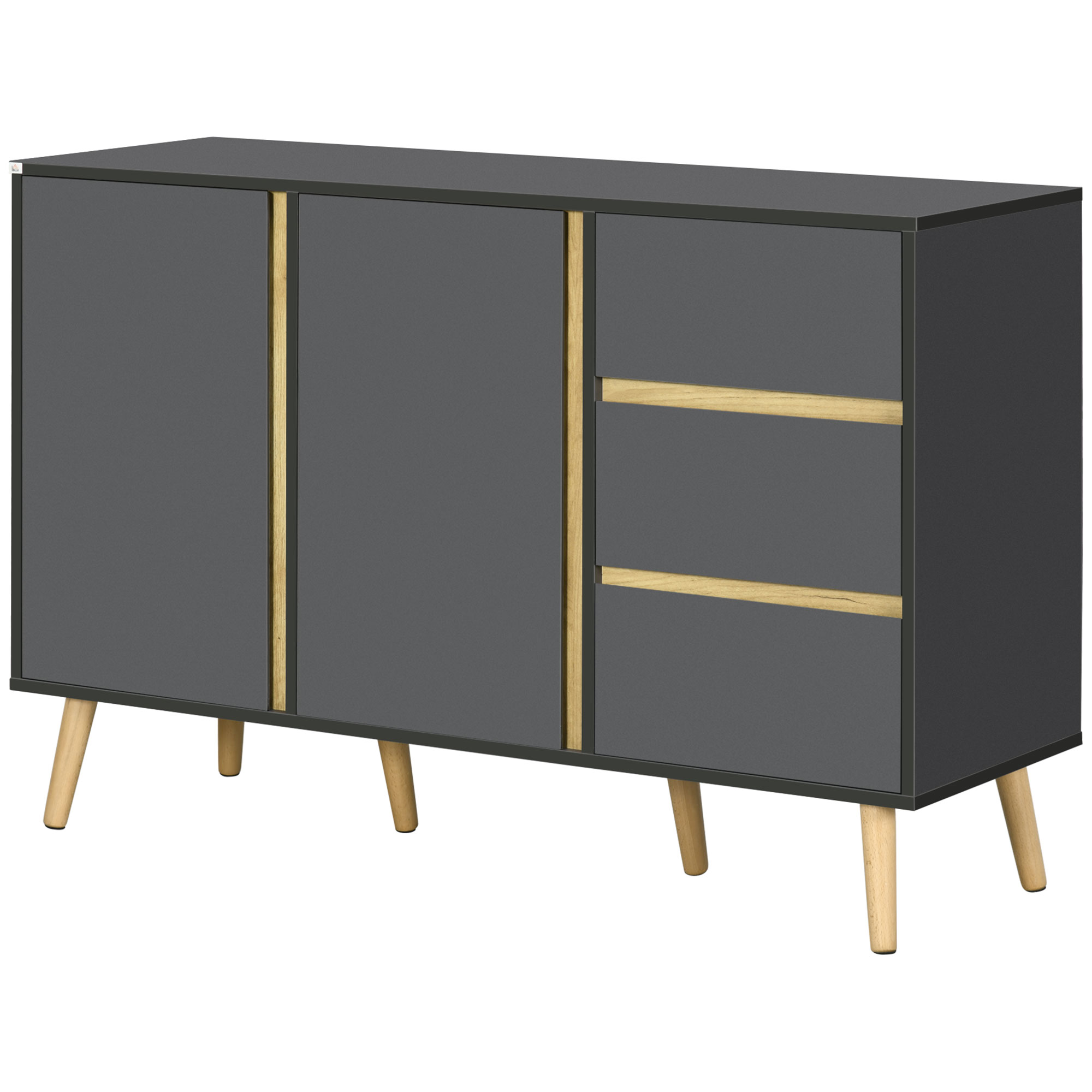 HOMCOM Sideboard mit Stil skandinavischer Möbel mit 2 Türen 3 Schubladen - 120 x 40 x 80 cm - Anthrazitgrau Aosom