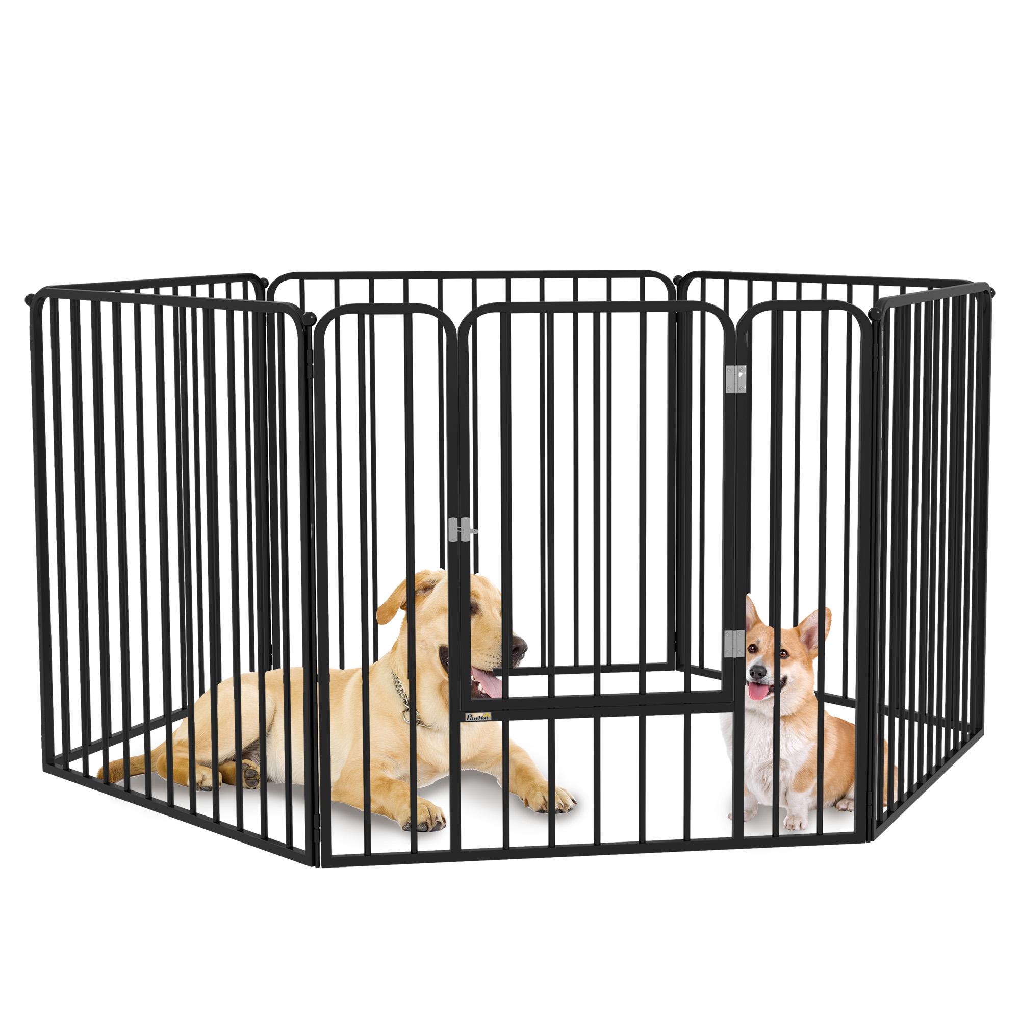 AGESISI Hundegitter Freistehend Mit Tür – 6 Paneele, Schwarz, Faltbar, 381x73,7 Cm, Für Treppen & Räume