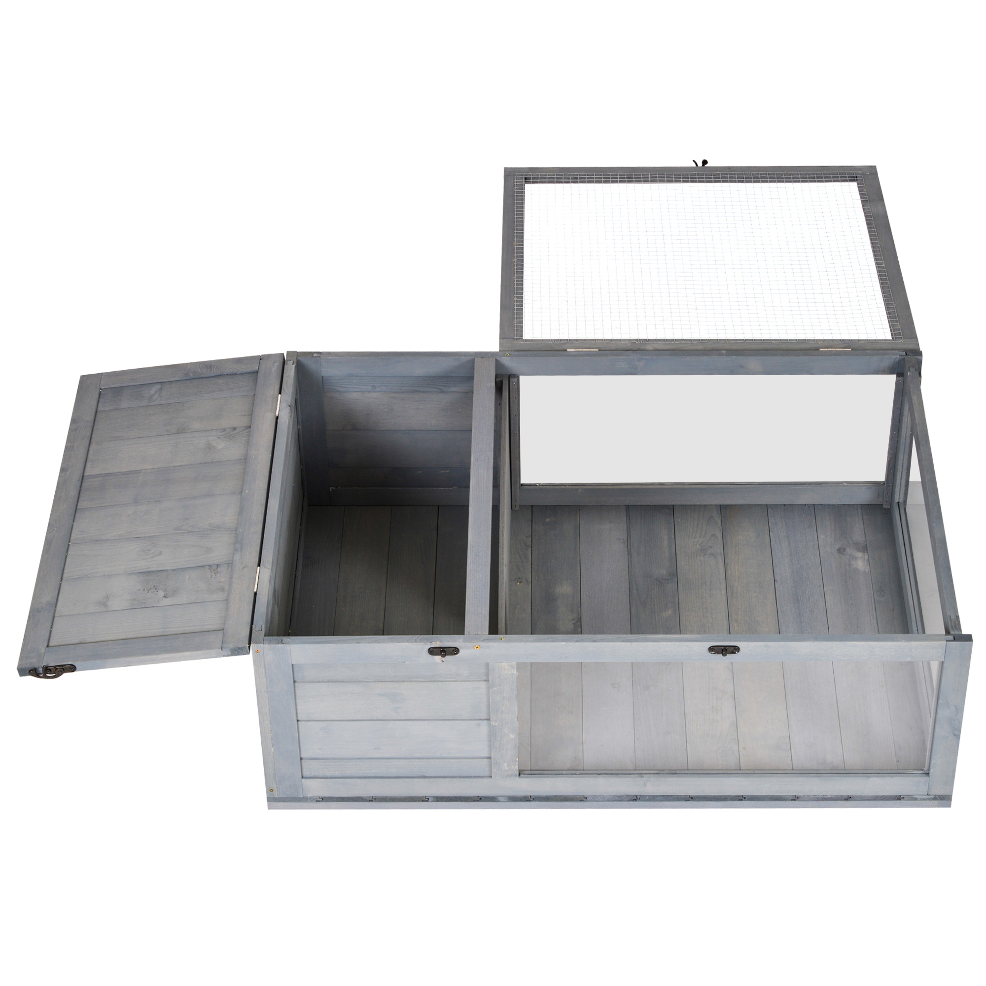 PawHut Hausgehege Käfig Lebensraum für kleine Tiere Schildkröten mit 2 Bereichen 91 x 60,5 x 32 cm Massivholz grau Aosom
