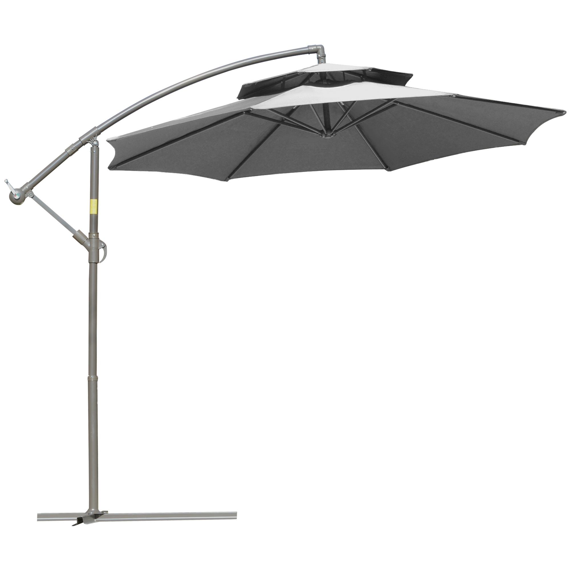 Outsunny Parasol Déporté Ø2,67 x 2,45 m Parasol à manivelle avec Double Toit Base en Croix Acier Protection Solaire en Polyester et Acier Gris Clair