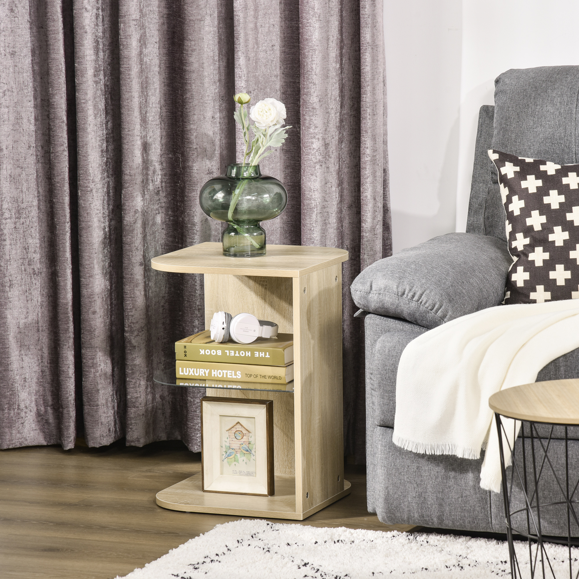 HOMCOM Beistelltisch Blumenhocker Design Zeitgenössisch Sofatisch Glasregal günstig online kaufen
