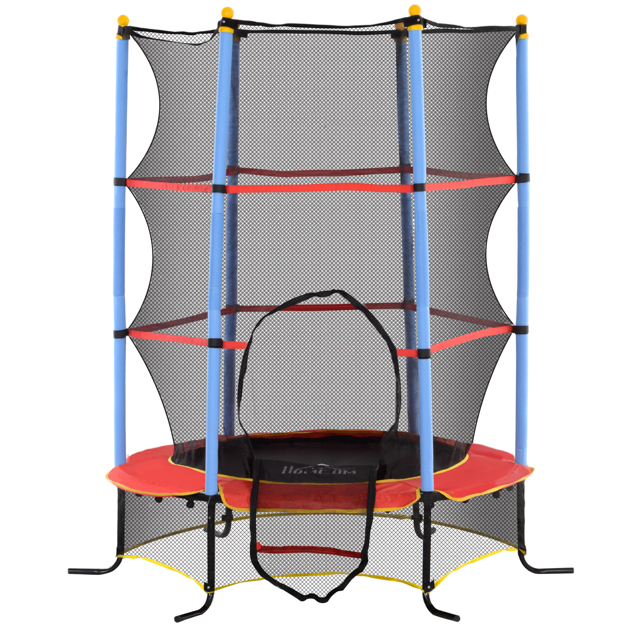 HOMCOM Kindertrampolin Ø 1,75 × 1,90H m Sicherheitsnetz Reißverschlusstür Federabdeckung 6 gepolsterte Pfosten Inklusive Schwarz Rot Blau Aosom