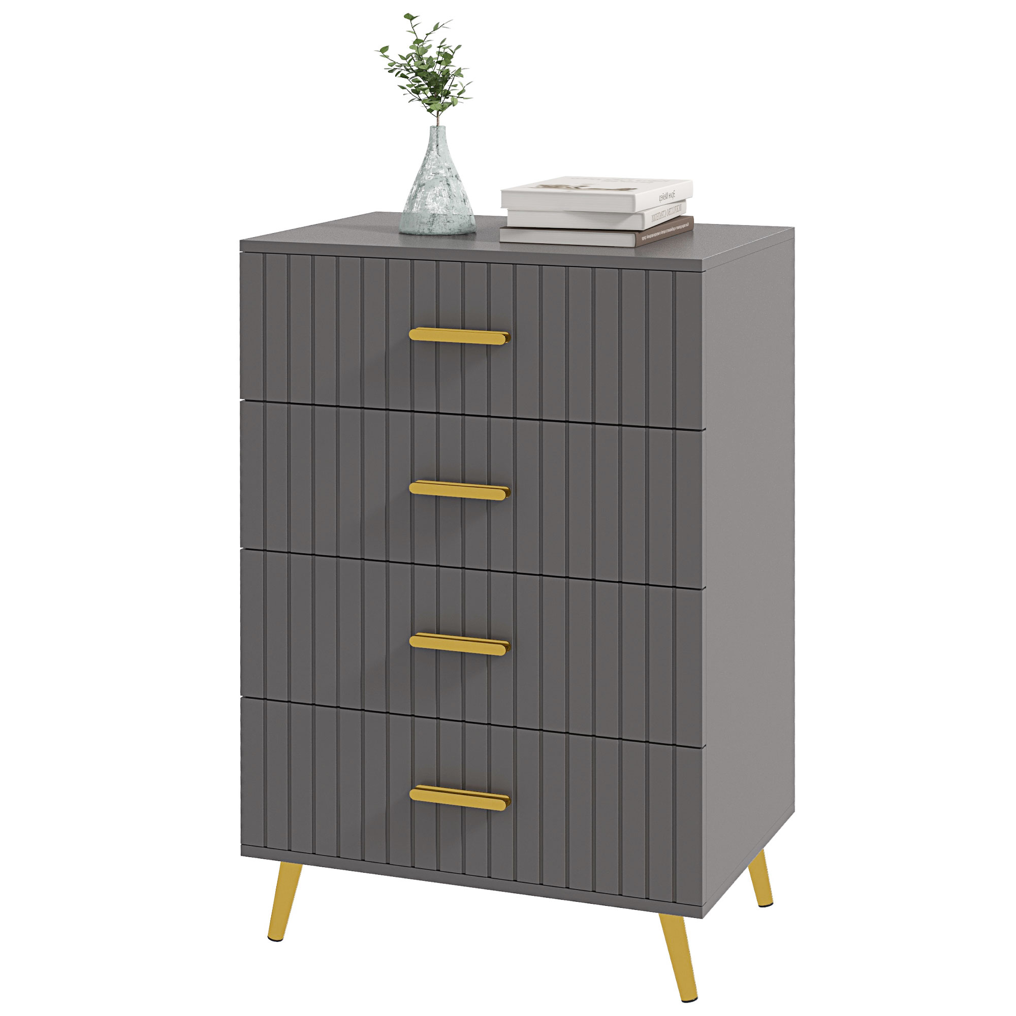HOMCOM Kommode 4 Schubladen Aufbewahrungsmöbel Schlafzimmer mit goldfarbenen Aluminiumbeinen, 60L x 40B x 90H cm, grau Aosom