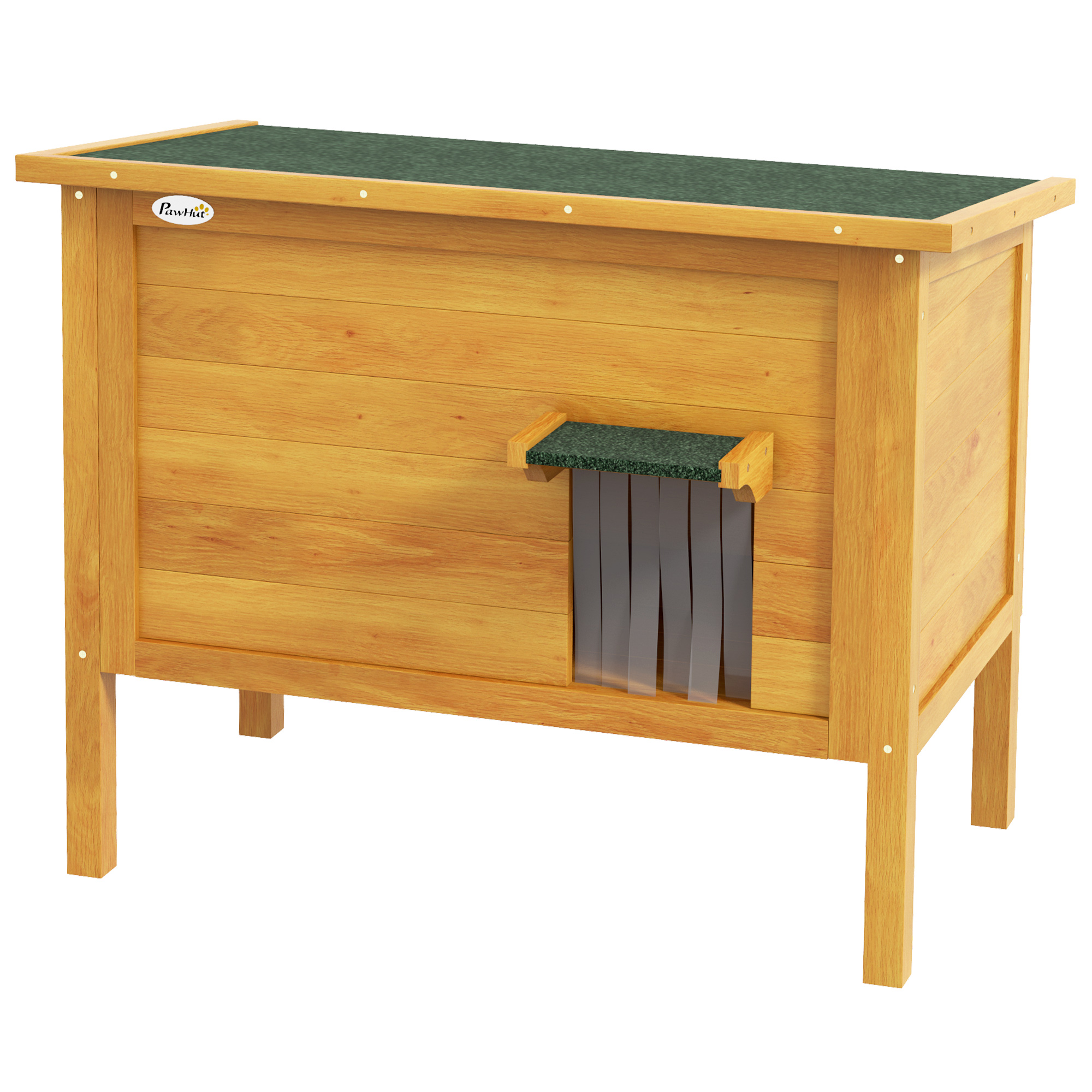 PawHut Katzenhaus Nische für draußen aus erhöhtem Holz mit klappbarem Dach, isoliert mit Asphaltdach, 85 x 50 x 68,5 cm, naturgrün Aosom