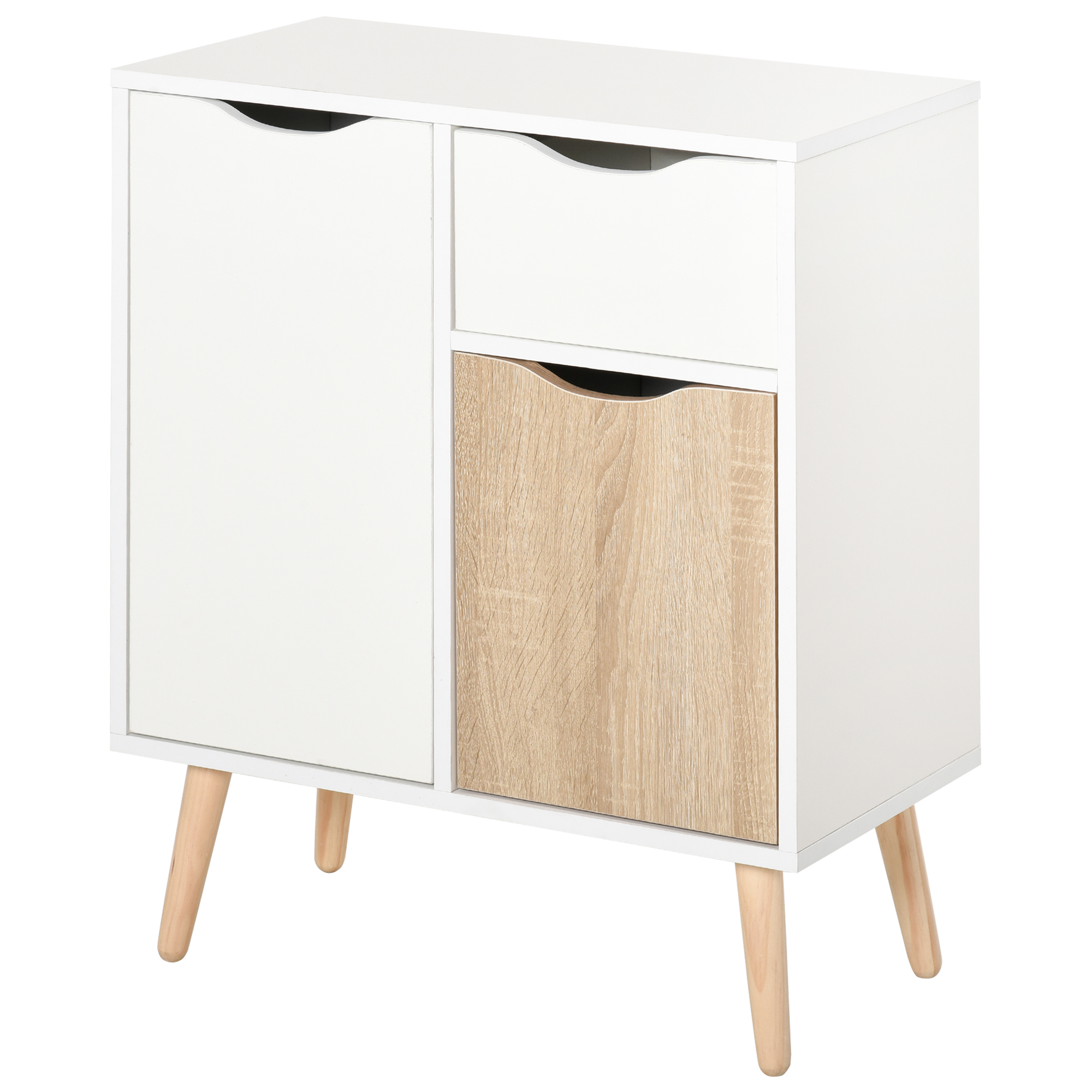 HOMCOM Buffet Sideboard skandinavisches Design 2 Schränke Schublade Holz Weiß helles Eichenholz Aosom