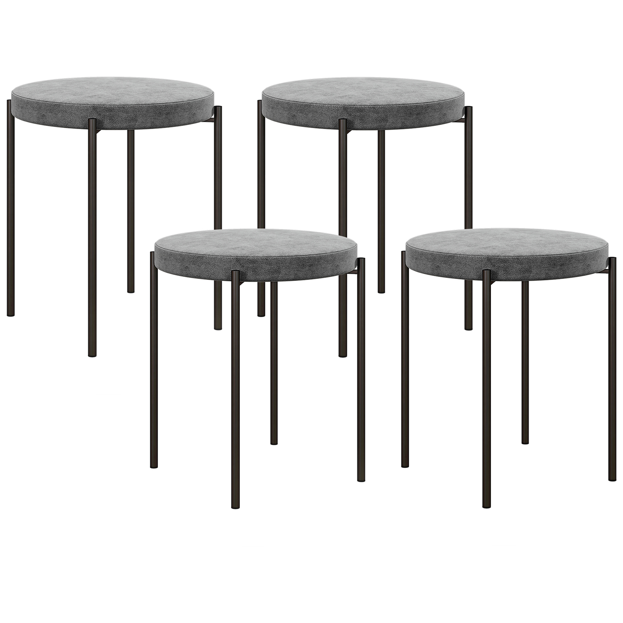HOMCOM Ensemble de 4 tabourets de cuisine, empilables, style velours, jusqu'à 100 kg, cadre en acier, 41,5 x 41,5 x 46 cm, Gris foncé
