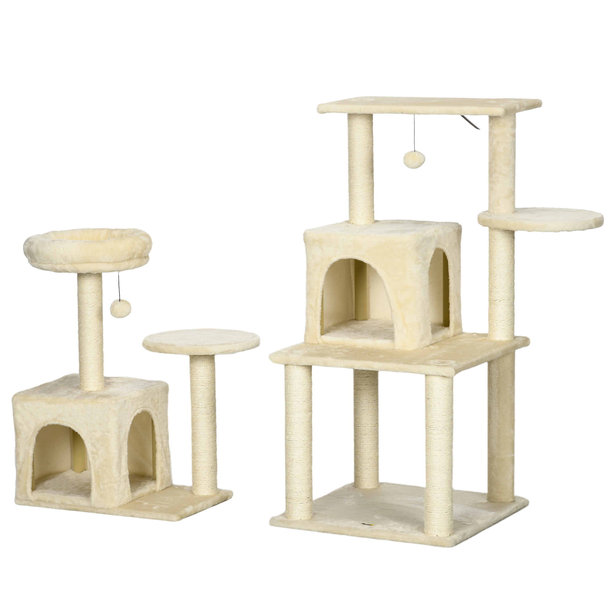PawHut Katzenbaum Kletterbaum Kratzbaum Spielezentrum Höhe 171 cm Aktivitätenzentrum mit 2 Höhlen 6 Plattformen 2 hängenden Bommeln beige Aosom