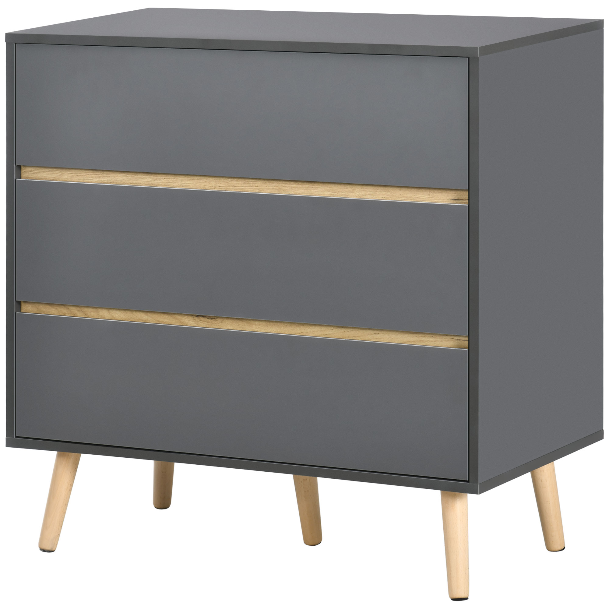 HOMCOM Kommode 3 Schubladen Aufbewahrungsmöbel ohne Griffe im skandinavischen Design - 80 x 40 x 80 cm - grau   Aosom – HOMCOM