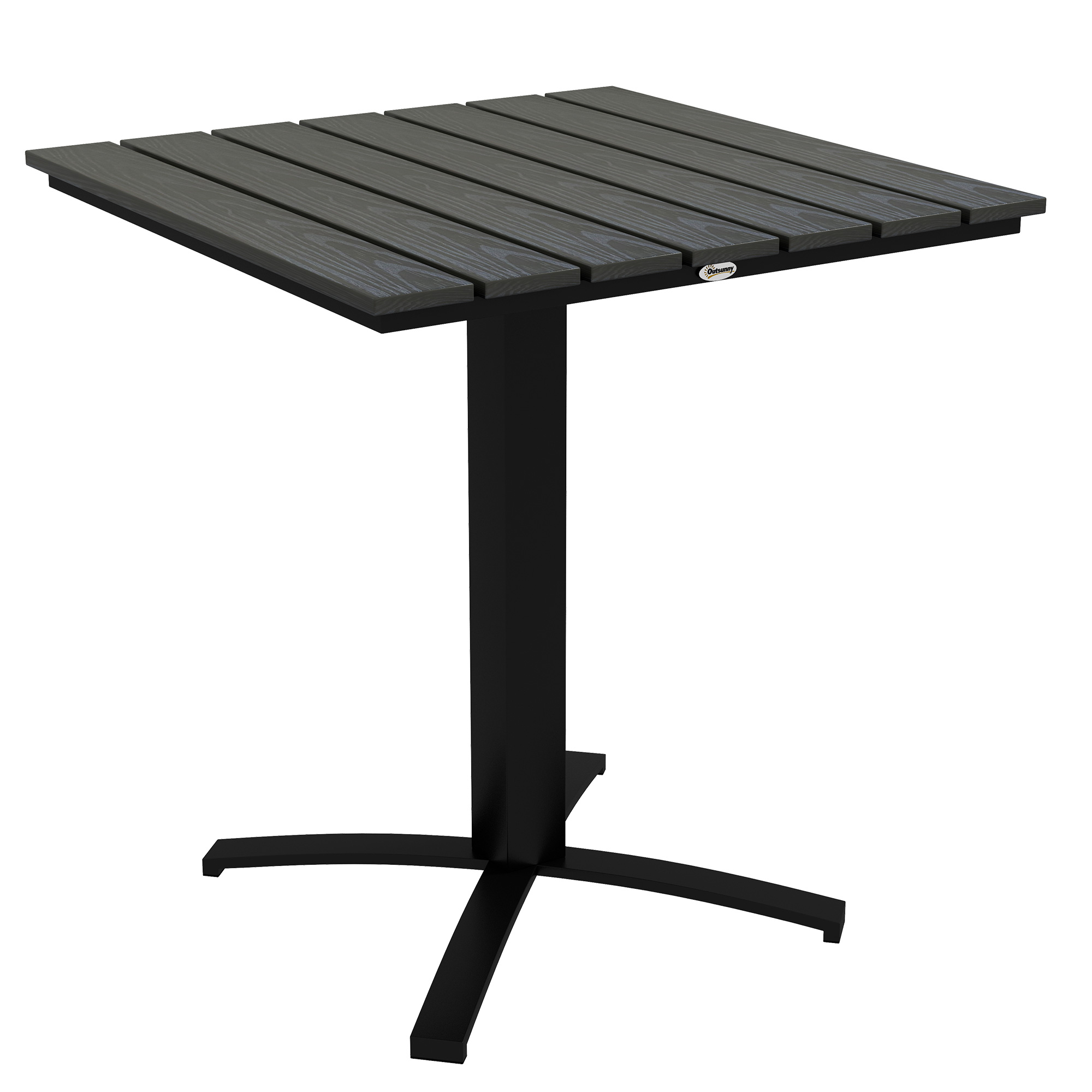 Outsunny Table de Terrasse, pour 4 Personnes, Aspect Bois, Cadre en Aluminium, 70 x 70 x 76 cm, Gris