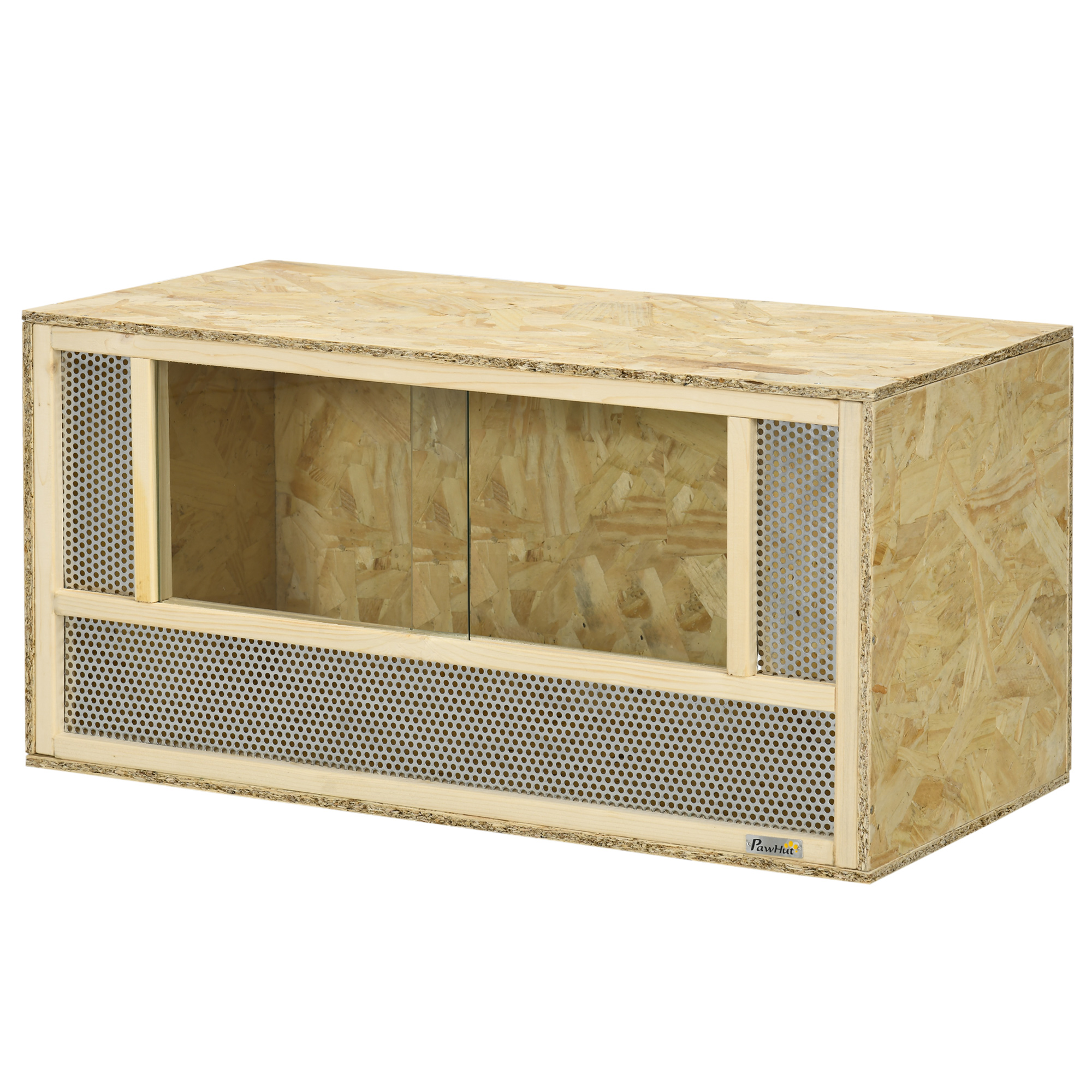 PawHut Terrarium aus OSB-Holz für Reptilien und Amphibien mit Schiebetür aus Glas - 80 x 40 x 40 cm Naturholz Aosom