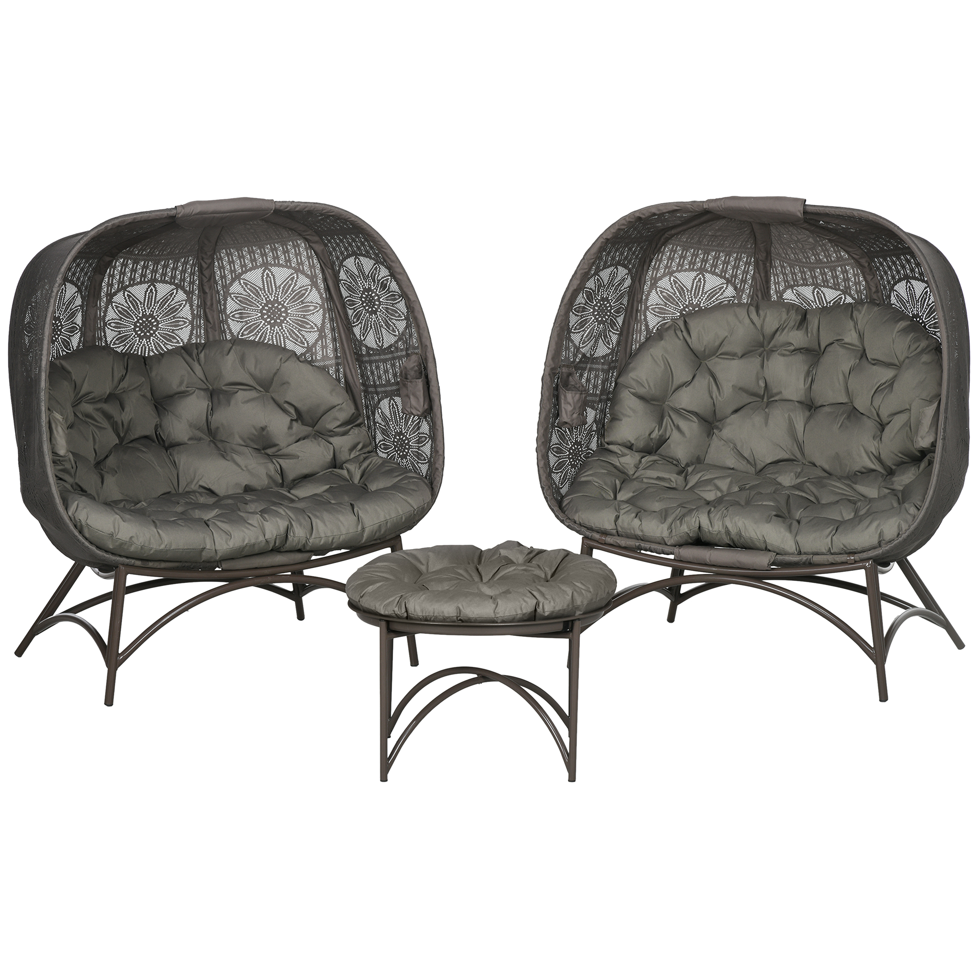 Outsunny Ensemble de meubles de jardin, 2 fauteuils en rotin avec table d'appoint pliante, coussins, cadre en métal, couleur : Sable
