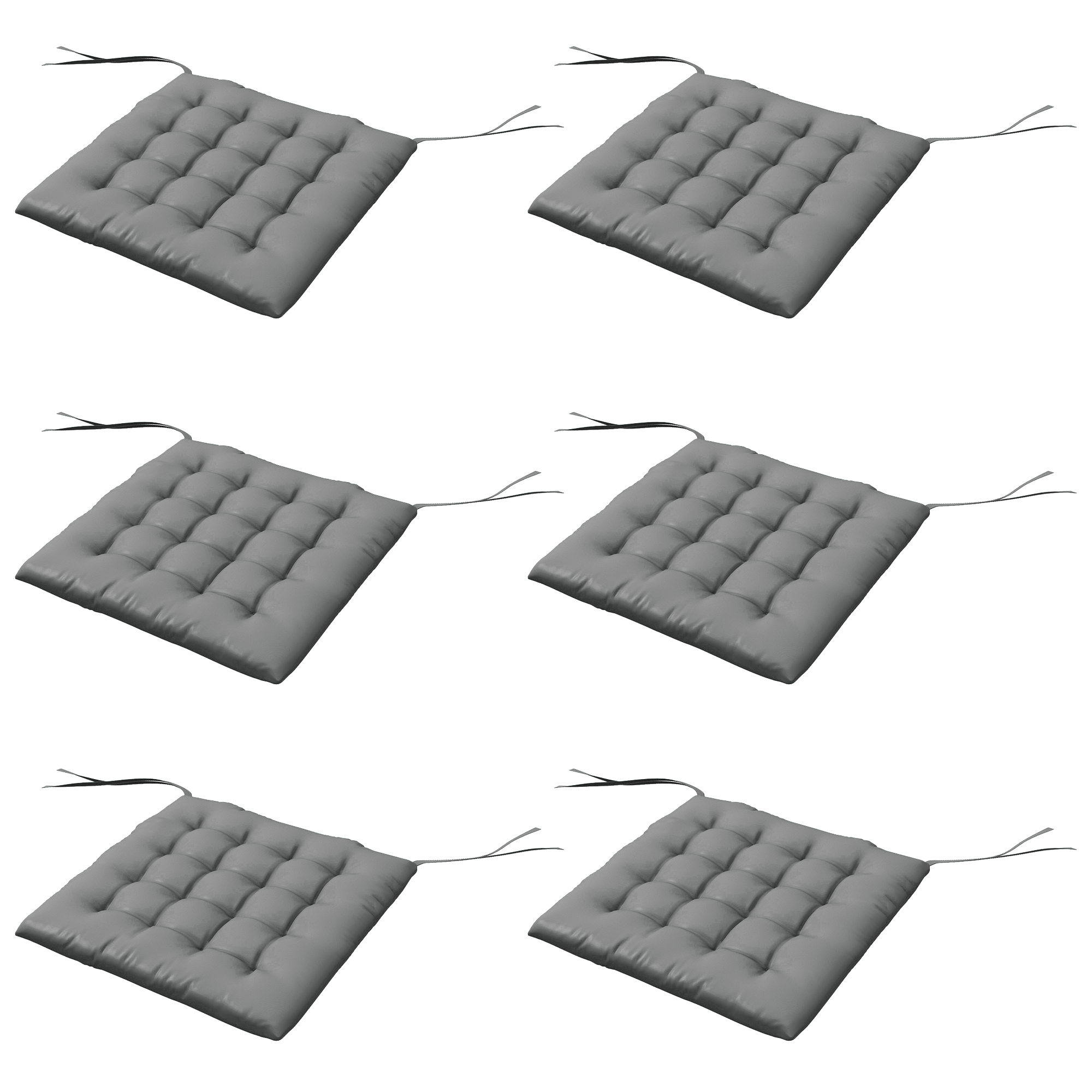 Outsunny Set mit 6 Gartenstuhlkissen, Gepolsterte Gartenkissen im Freien, hoher Komfort mit Halterungen, Maße 40L x 40B cm Grau   Aosom
