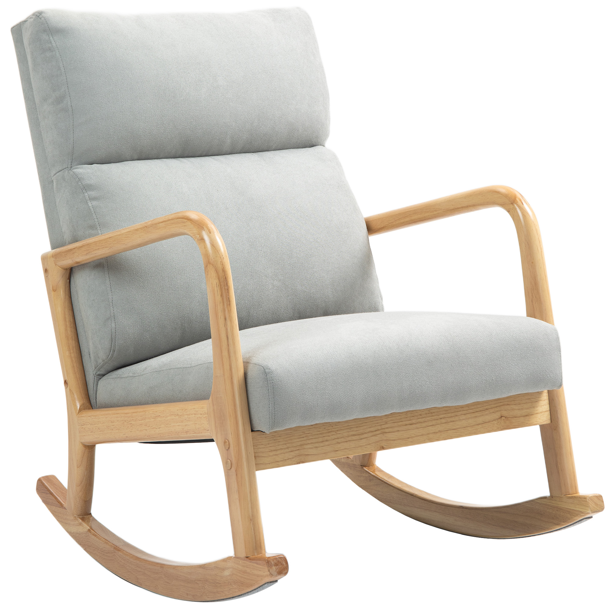 HOMCOM Mecedora Tapizada en Lino Silla Mecedora con Patas de Madera de Caucho y Reposabrazos Carga 150 kg Gris