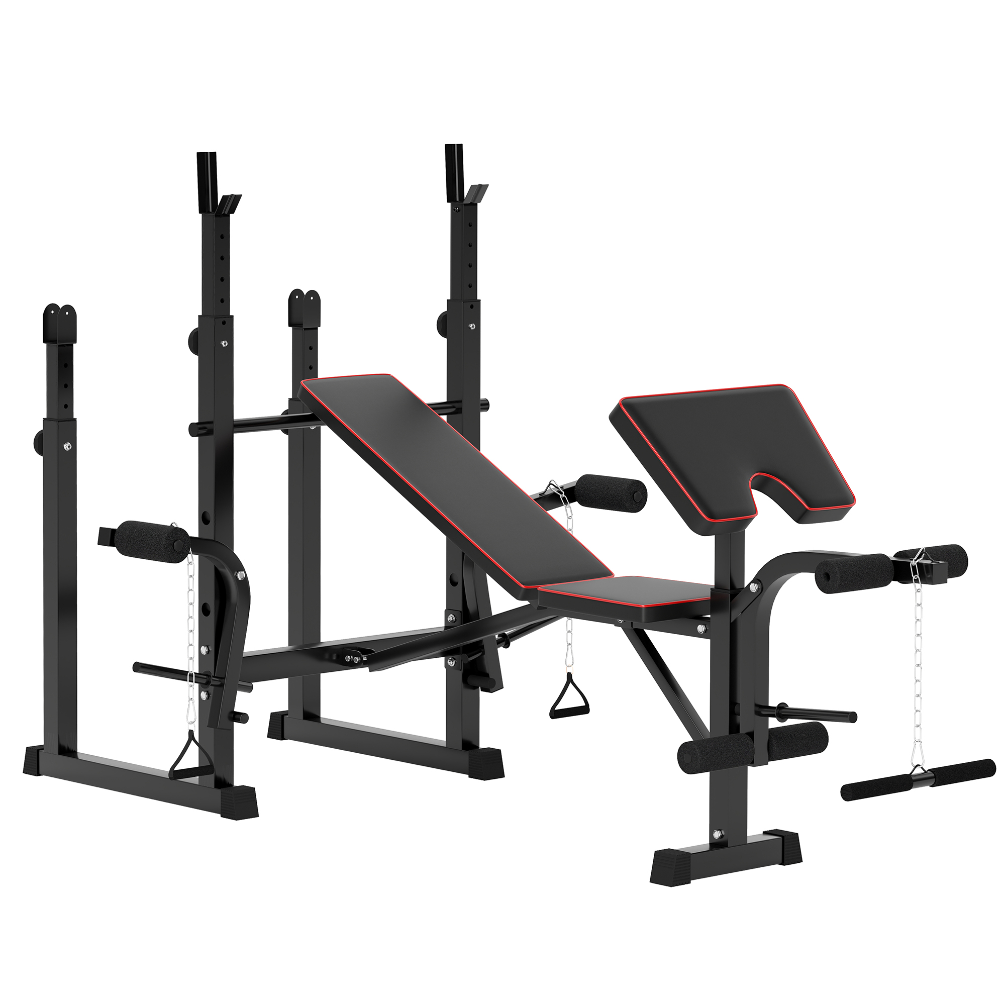 SPORTNOW Banco de Pesas Plegable con Soportes para Barra y Respaldo Ajustable para Entrenamiento Completos de Cuerpo Negro