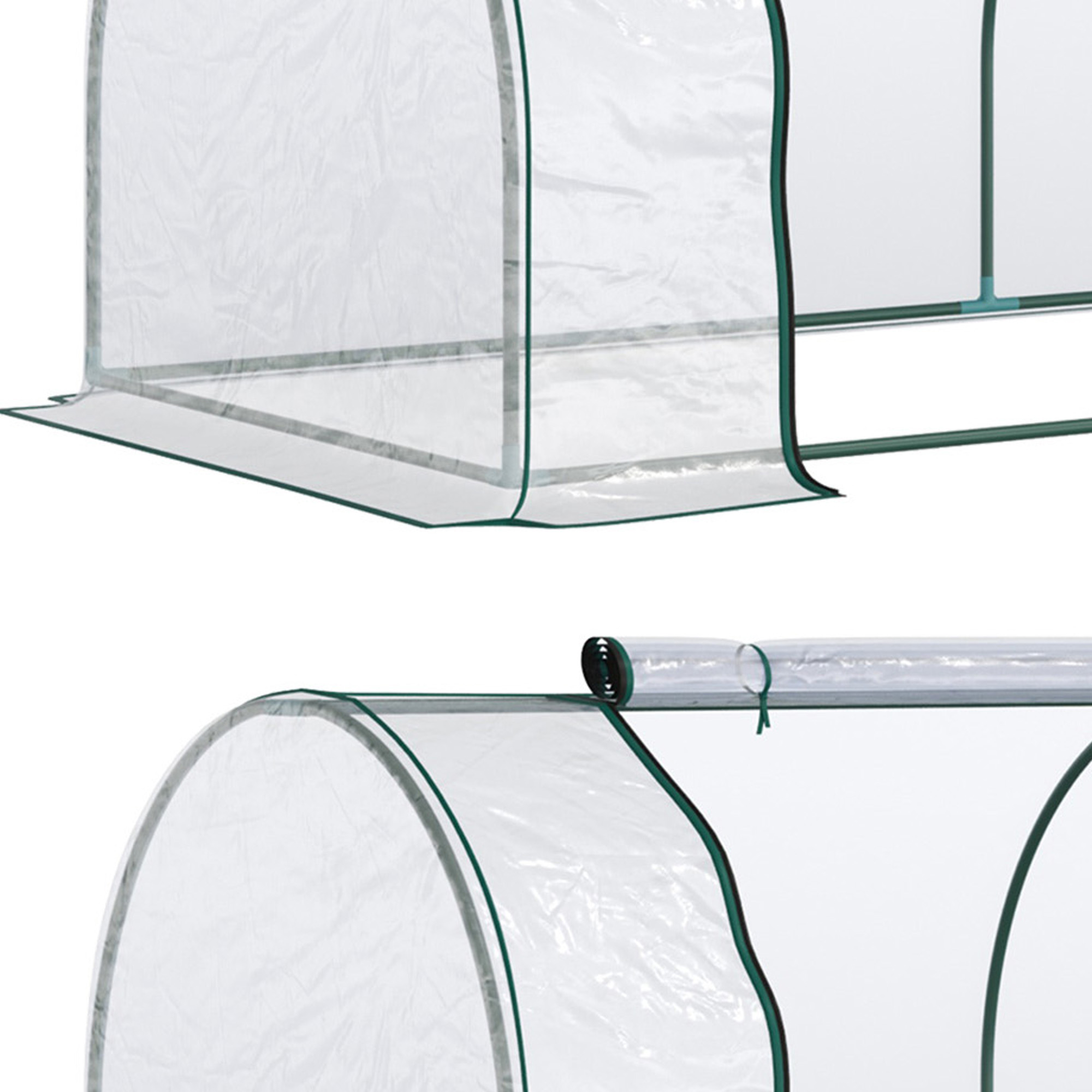 Outsunny Set of 2 Tunnel Greenhouse, Green Grow House with Roll-up Door, Steel Frame, Plastic Cover for Garden, Outdoor, 250 x 100 x 80cm, Clear 7