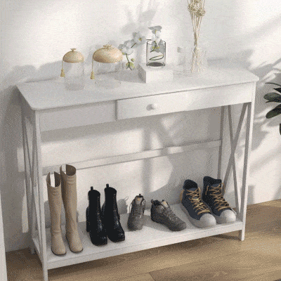HOMCOM Console Bois Blanc 1 Tiroir 1 Étagère 100x30x81cm