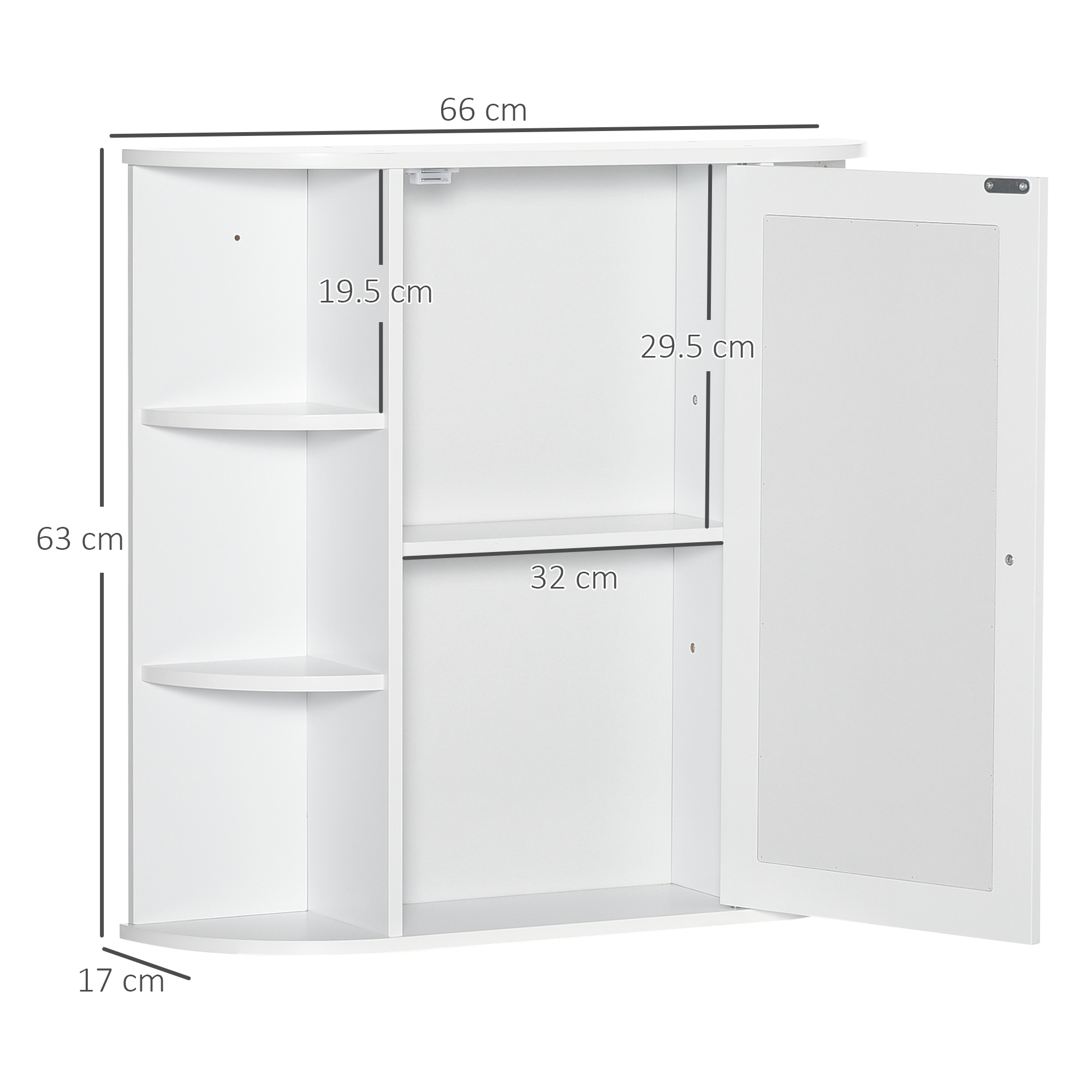 HOMCOM Wall Mounted Bathroom Cabinet with Mirror Single Door Storage Organizer 2-tier Inner Shelves White 3