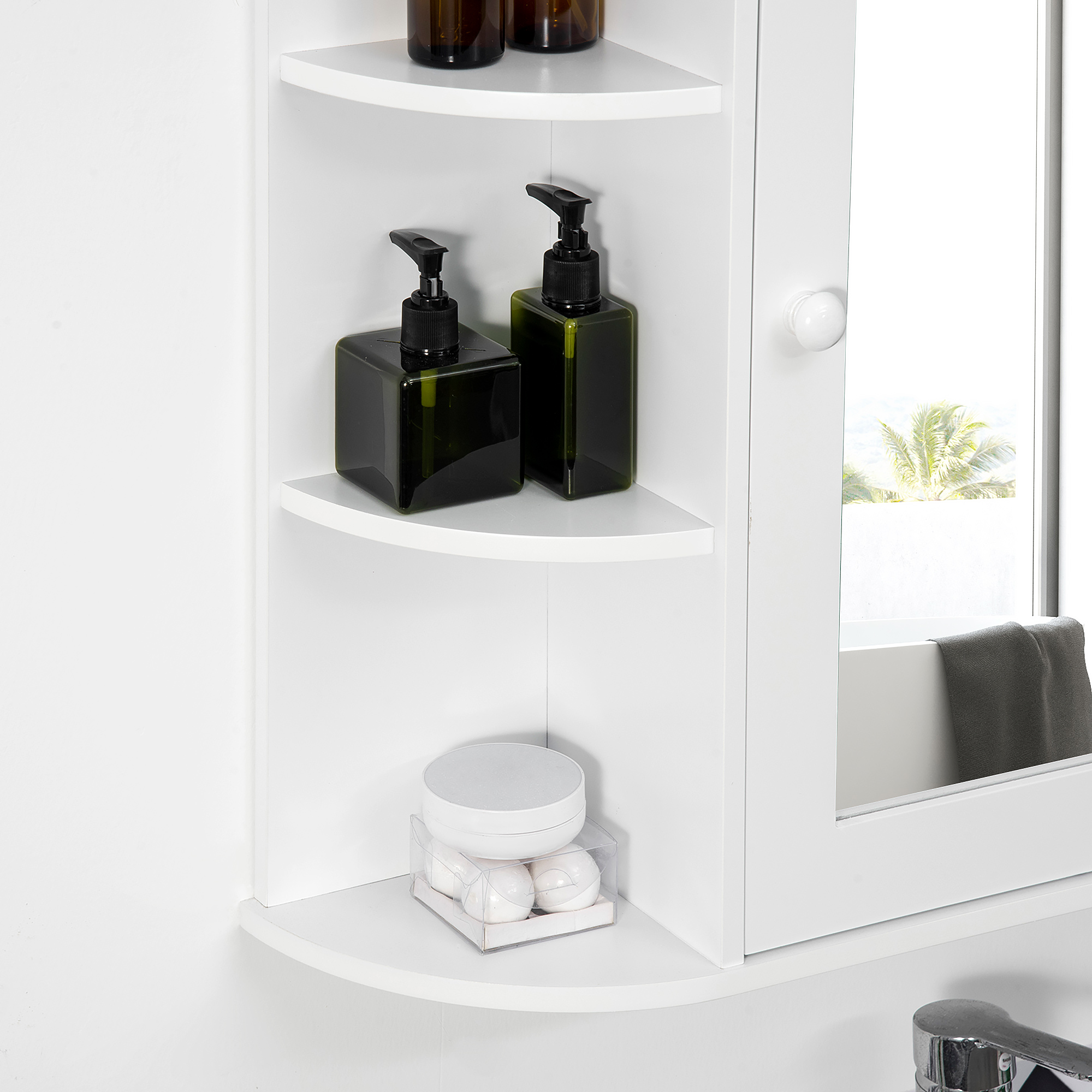 HOMCOM Wall Mounted Bathroom Cabinet with Mirror Single Door Storage Organizer 2-tier Inner Shelves White 8
