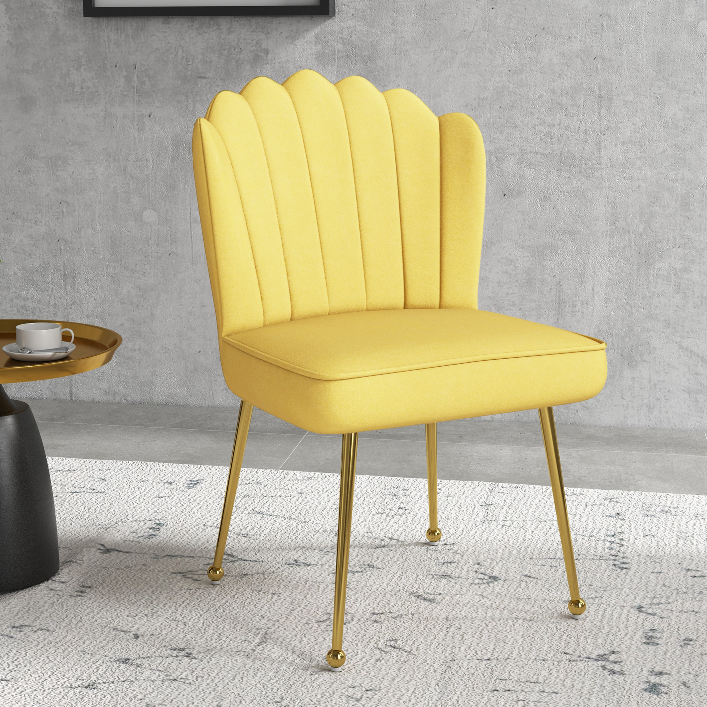 Set of 2 Velvet-Feel Shell Accent Chair Yellow 7