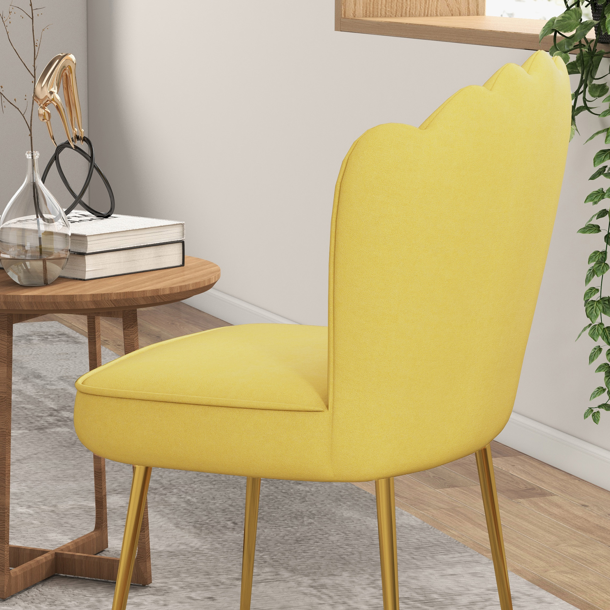 Set of 2 Velvet-Feel Shell Accent Chair Yellow 8