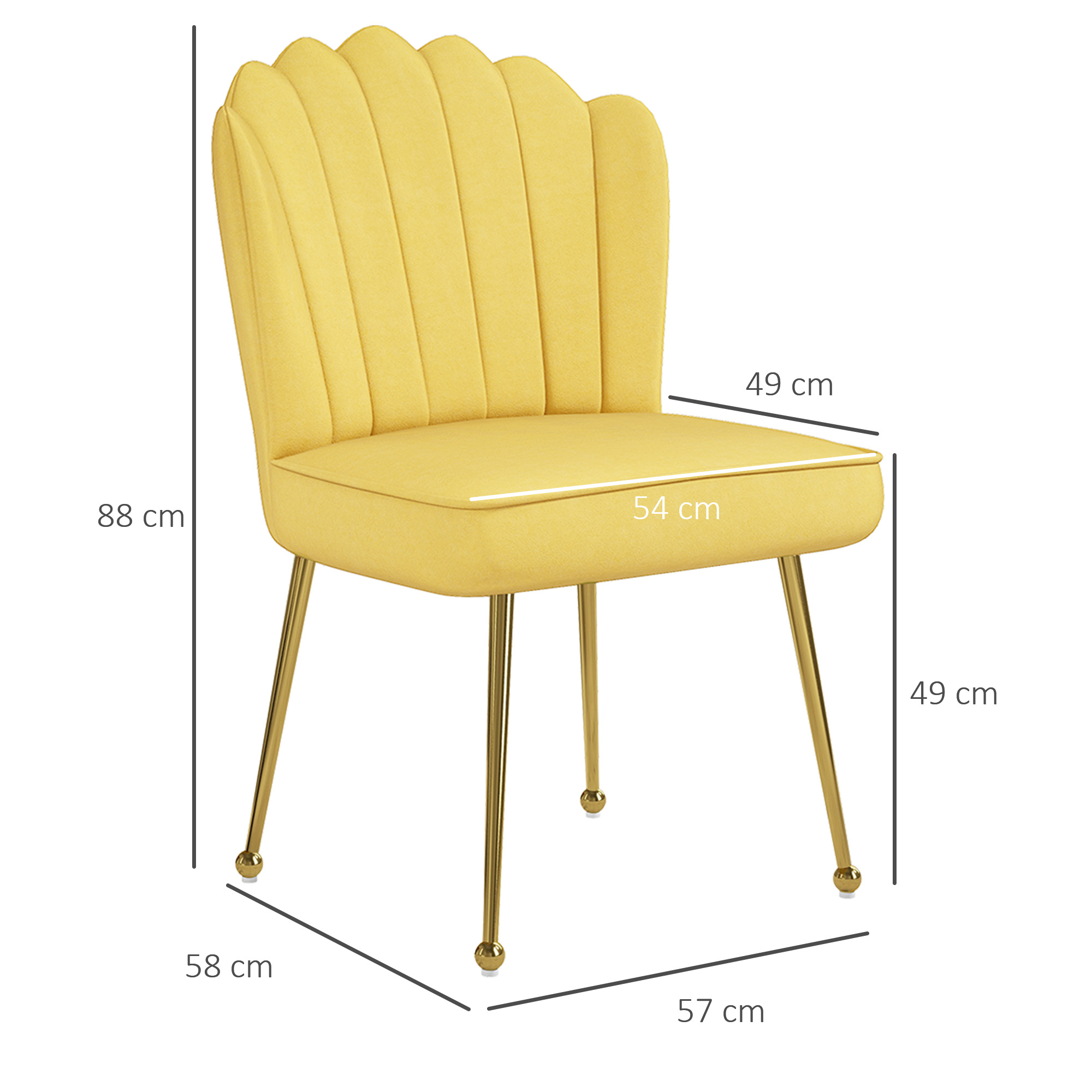 Set of 2 Velvet-Feel Shell Accent Chair Yellow 3