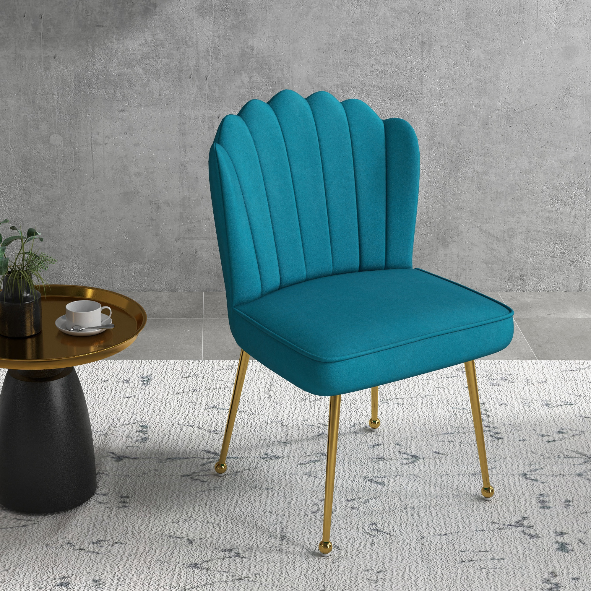 Set of 2 Velvet-Feel Shell Accent Chair Blue 7
