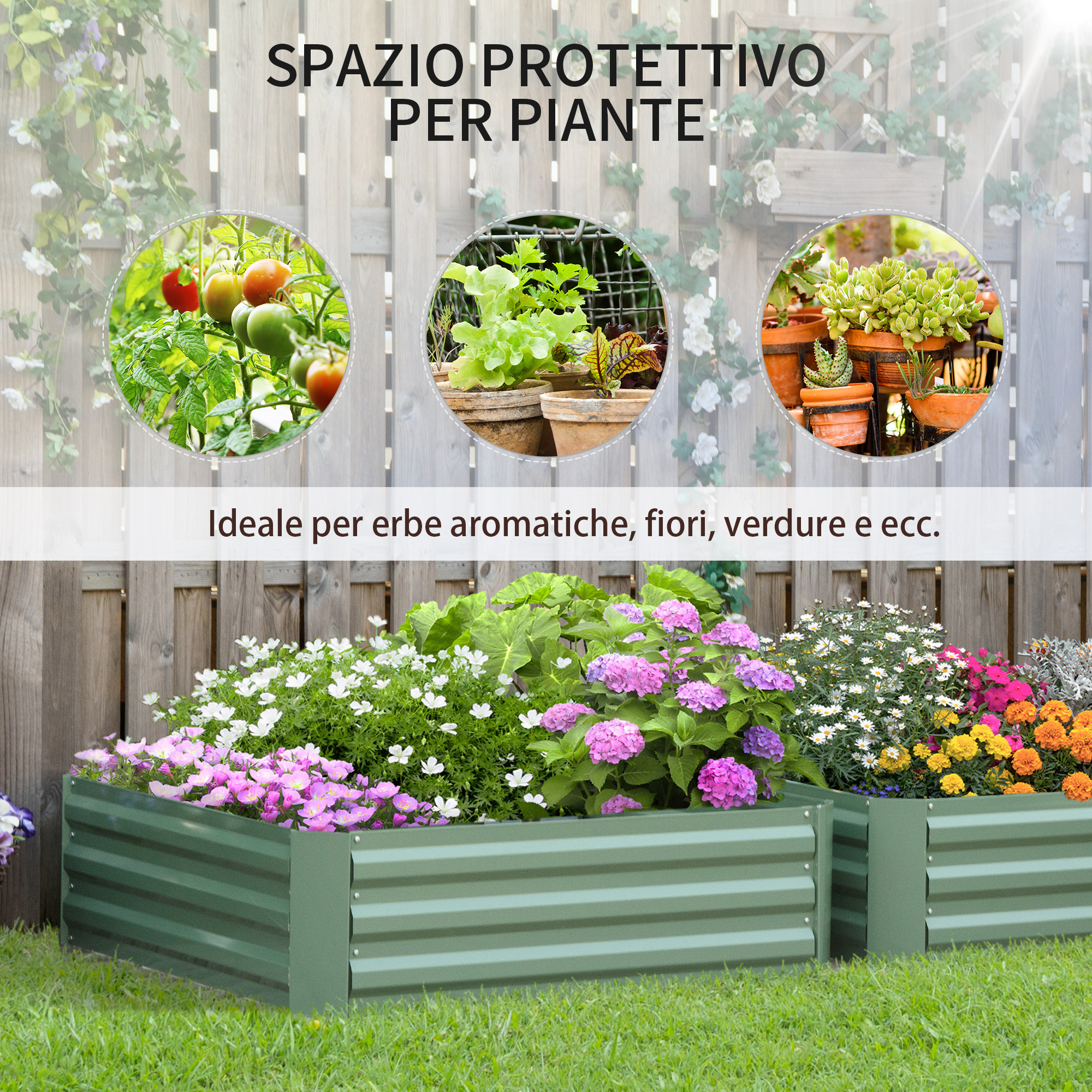 Outsunny Set Di 2 Letti Rialzati Per Orto In Acciaio Zincato - Fioriere 100x100cm Verde - Foto 9