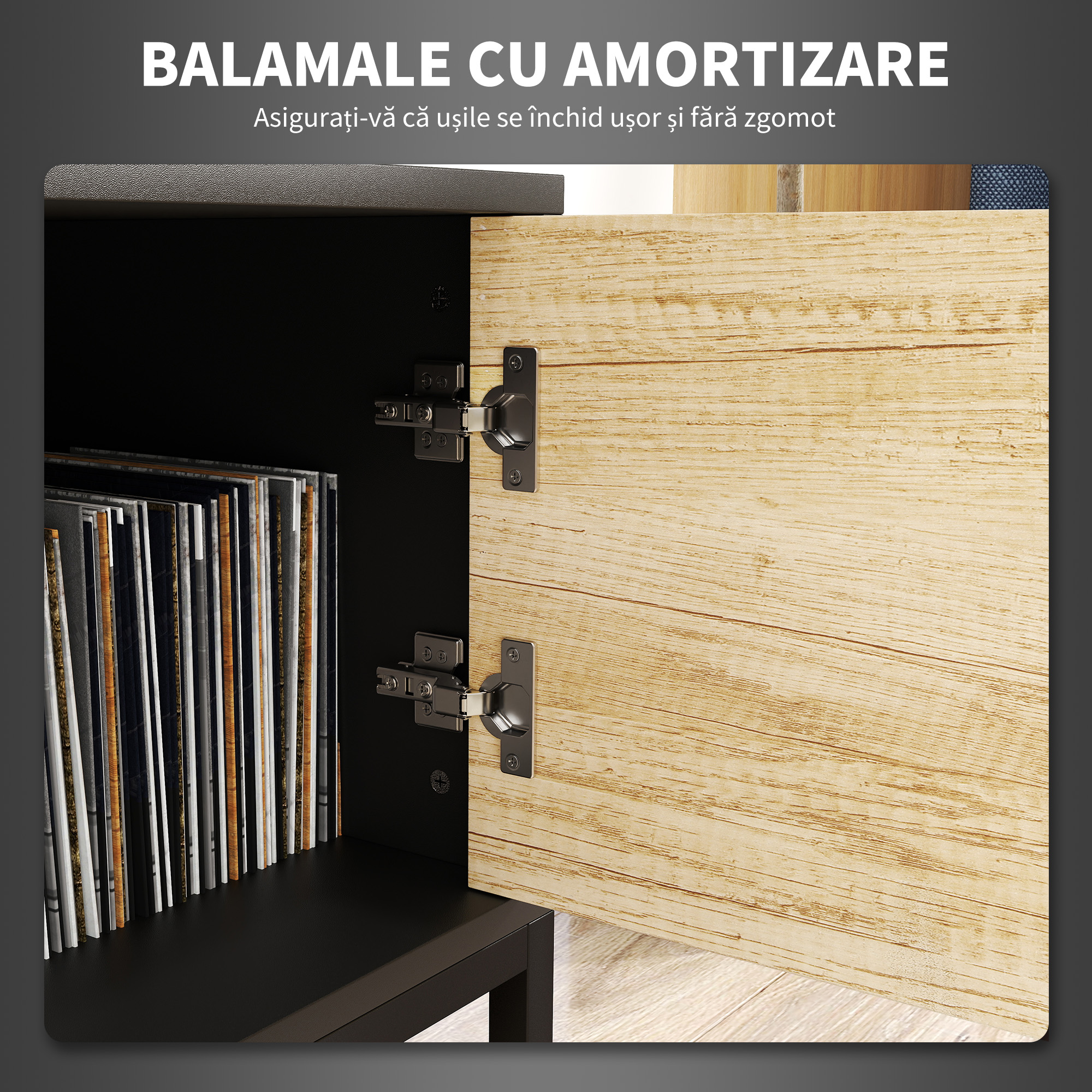  Mobilier pentru TV de 60" cu Dulapior, 2 Sertare si Rafturi Deschise Reglabile, 140x35x45 cm, Lemn Natural [6]