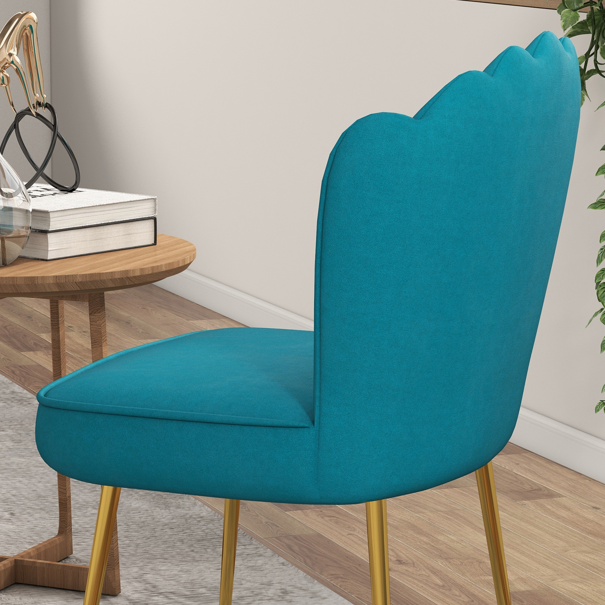 Set of 2 Velvet-Feel Shell Accent Chair Blue 8