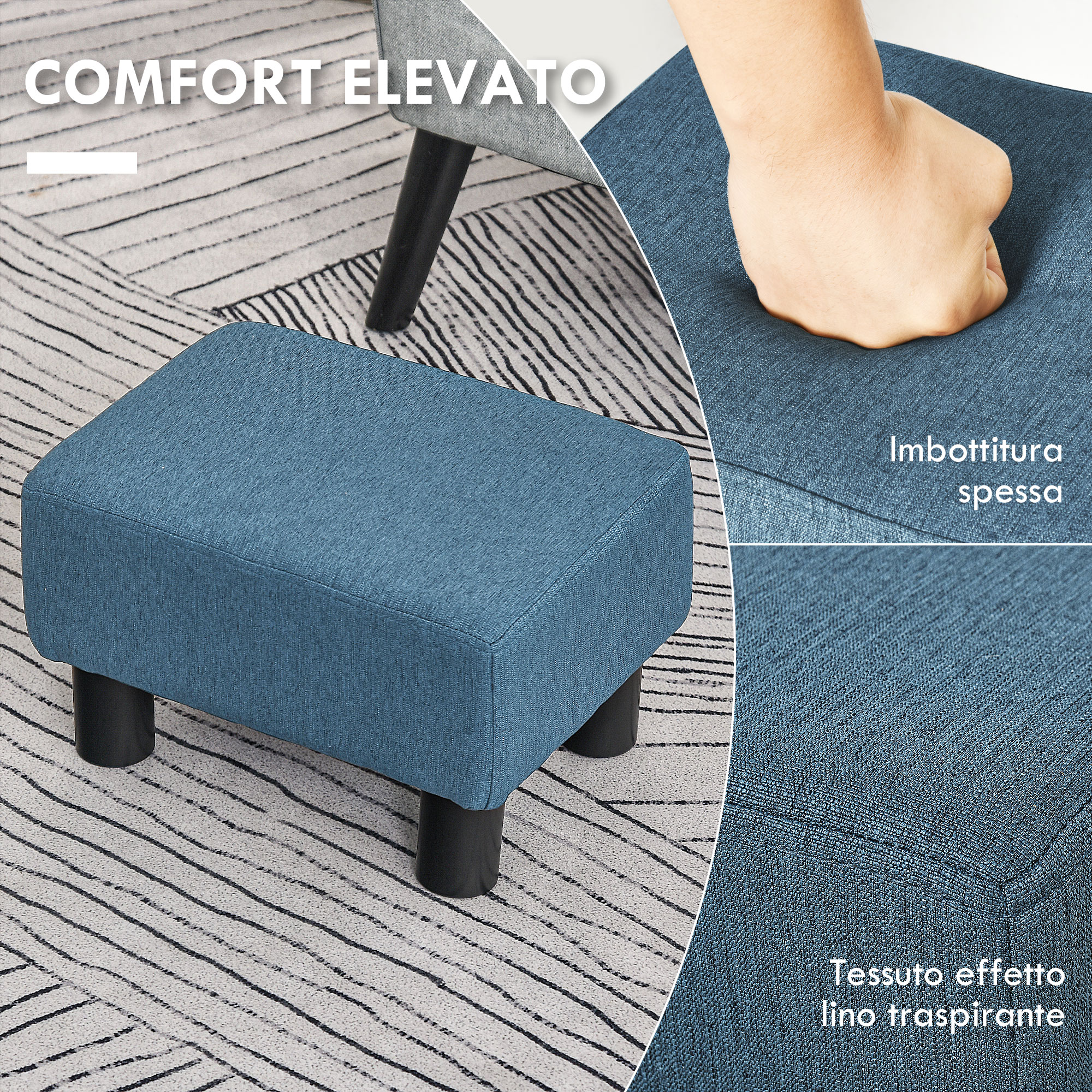 Pouf Contenitore Poggiapiedi in Tessuto Blu Sgabello Apribile