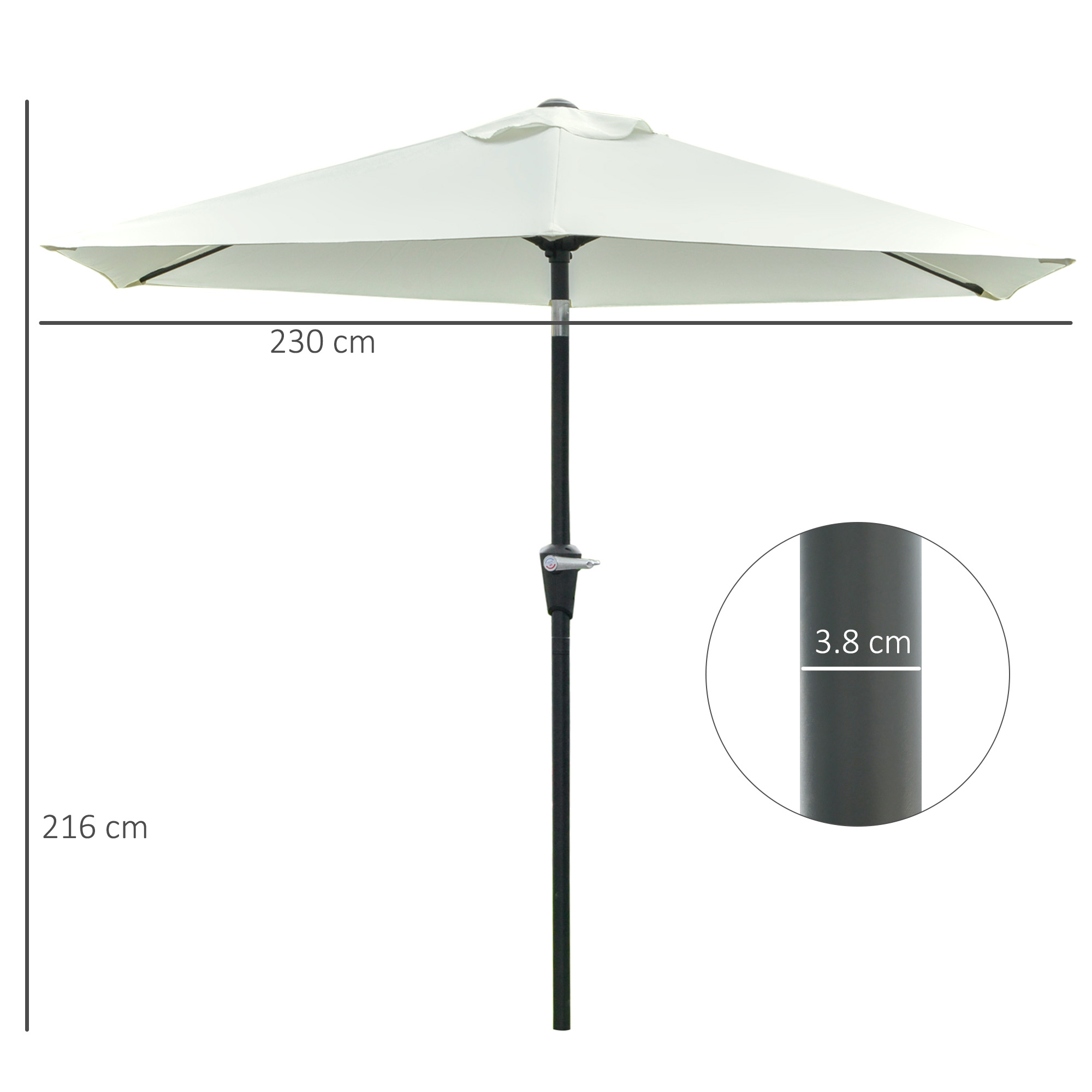 Ombrellone a Parete 300cm 8 stecche 180GR/MQ Sistema
