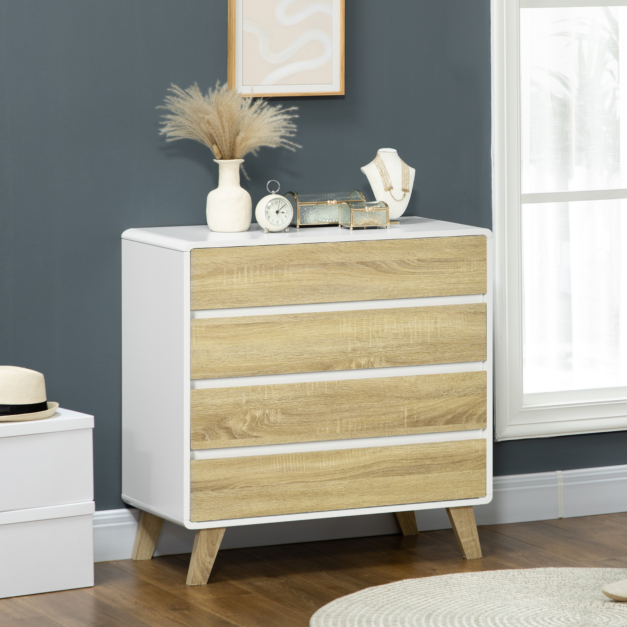 HOMCOM Chest of Four Drawers Wood-Effect/White 2