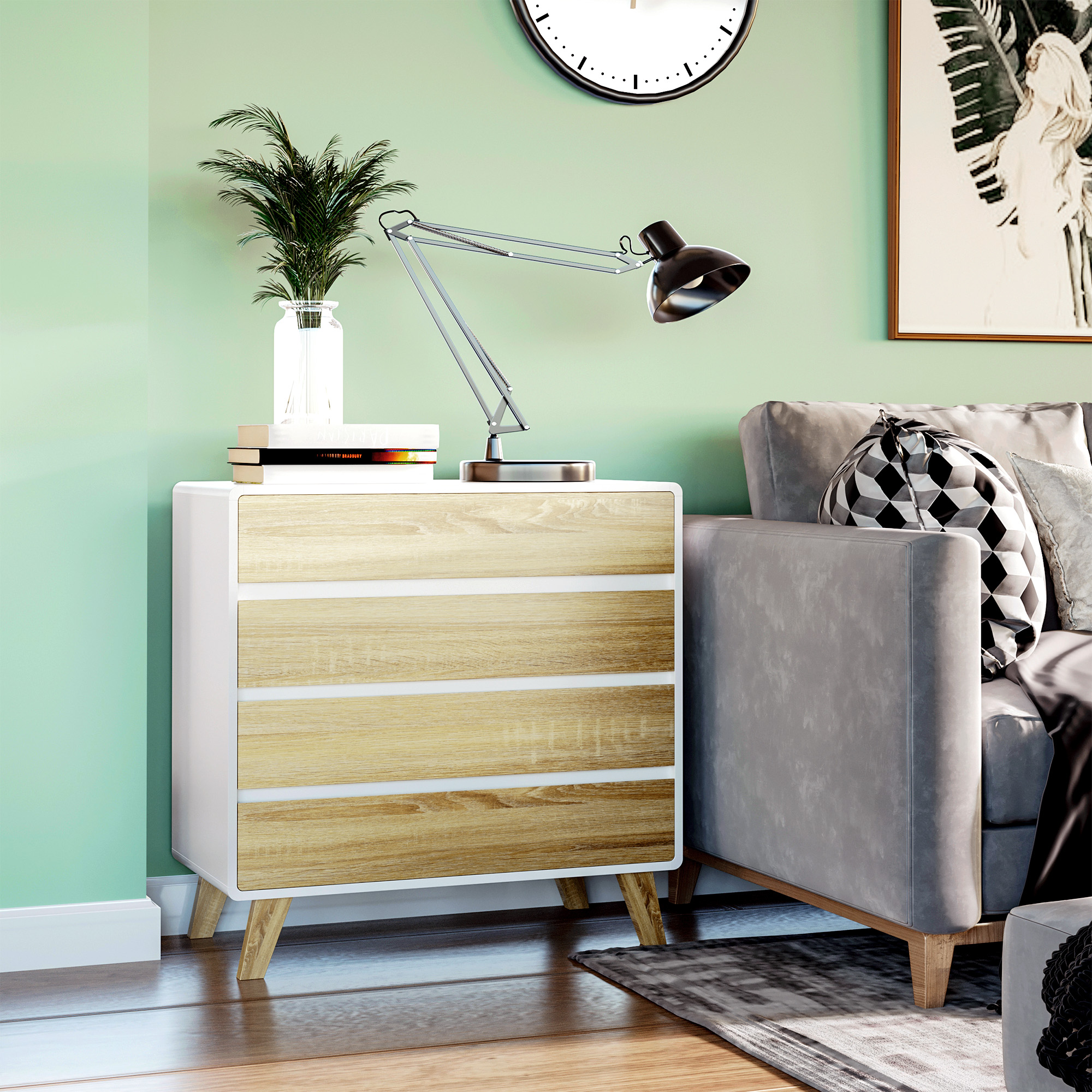 HOMCOM Chest of Four Drawers Wood-Effect/White 8