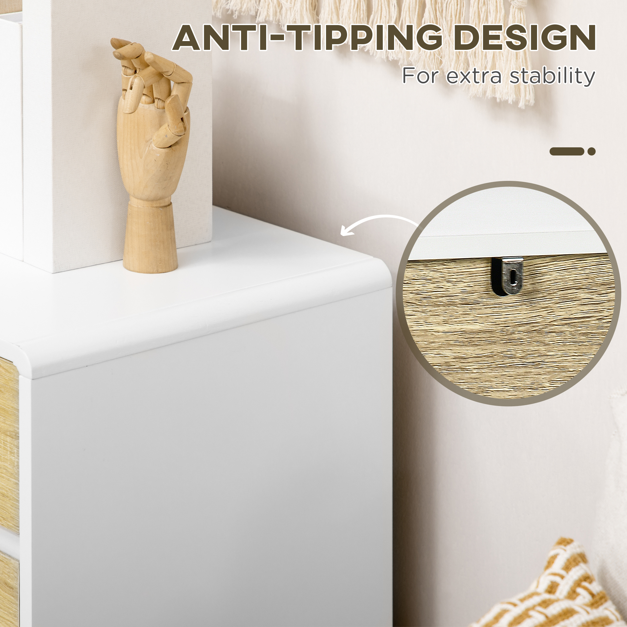 HOMCOM Chest of Four Drawers Wood-Effect/White 6