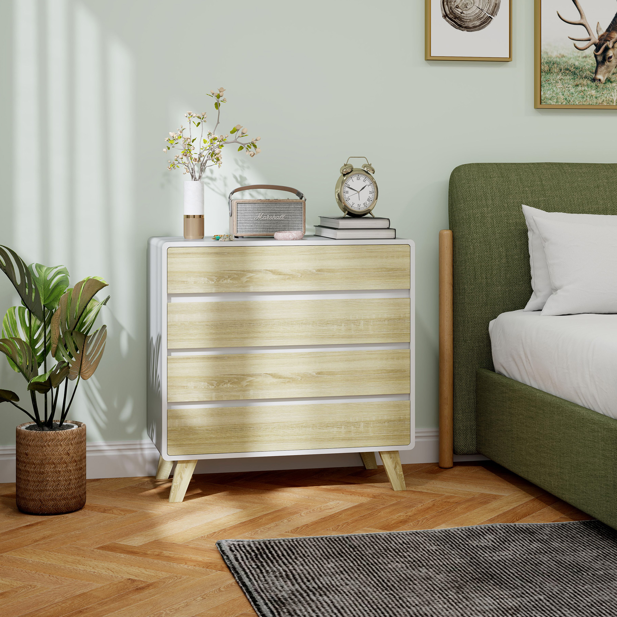 HOMCOM Chest of Four Drawers Wood-Effect/White 7