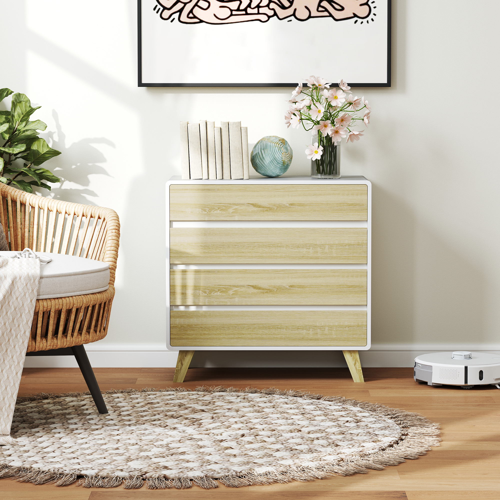 HOMCOM Chest of Four Drawers Wood-Effect/White 9