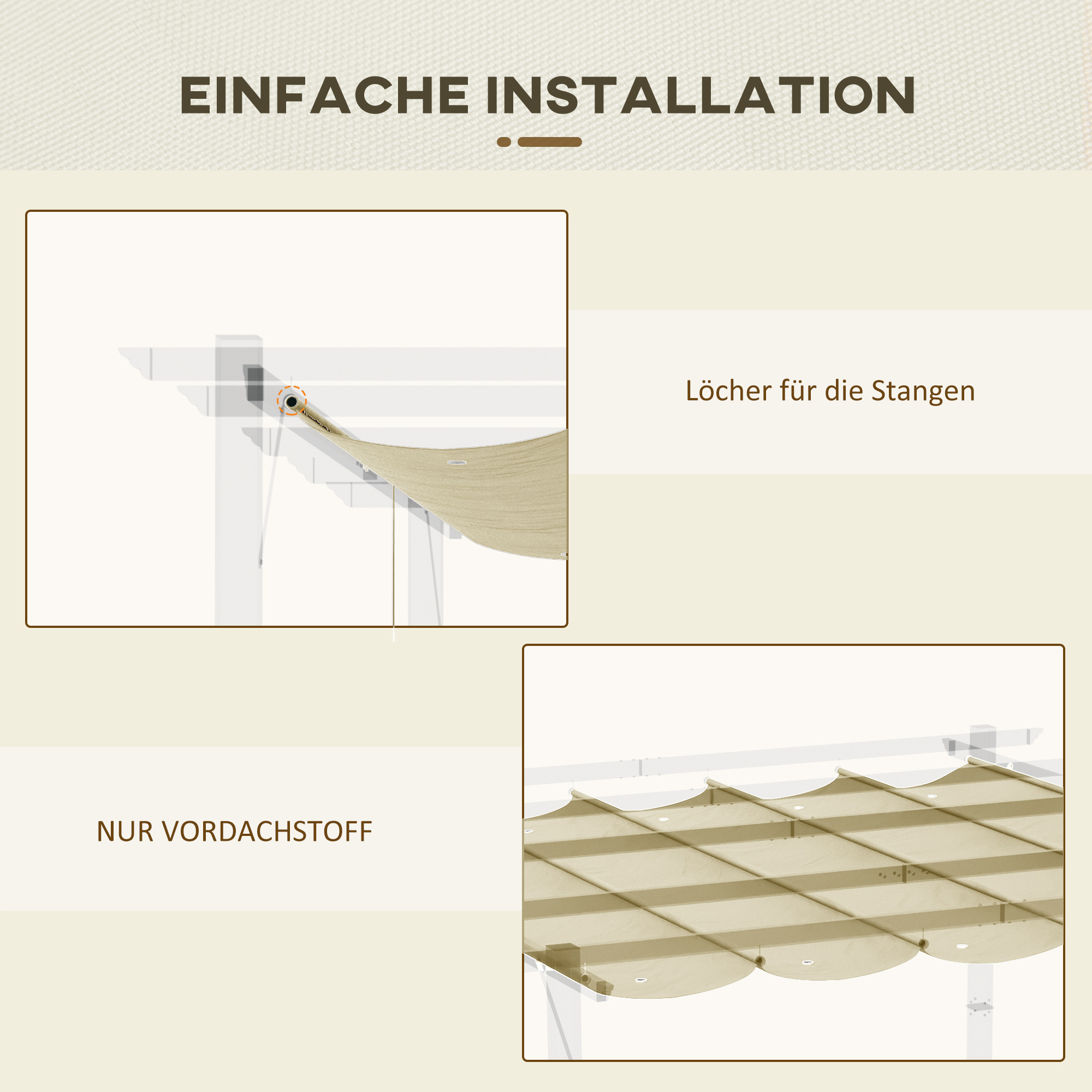 Outsunny Vervangend Waterdicht Dak Voor 3x3 M Pergola, Crème Wit, 250 X 255 Cm