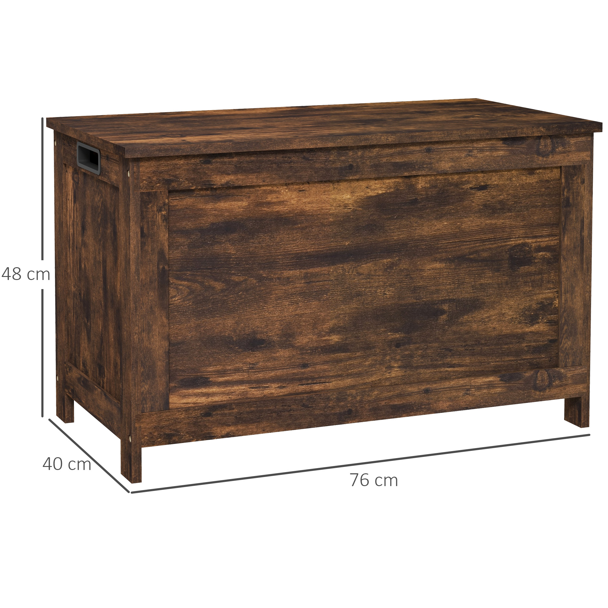HOMCOM Storage Chest, Modern Storage Trunk with 2 Safety Hinges and Cut-out Handles, Wooden Toy Box for Living Room, Entryway, 76 x 40 x 48 cm, Rustic Brown 3
