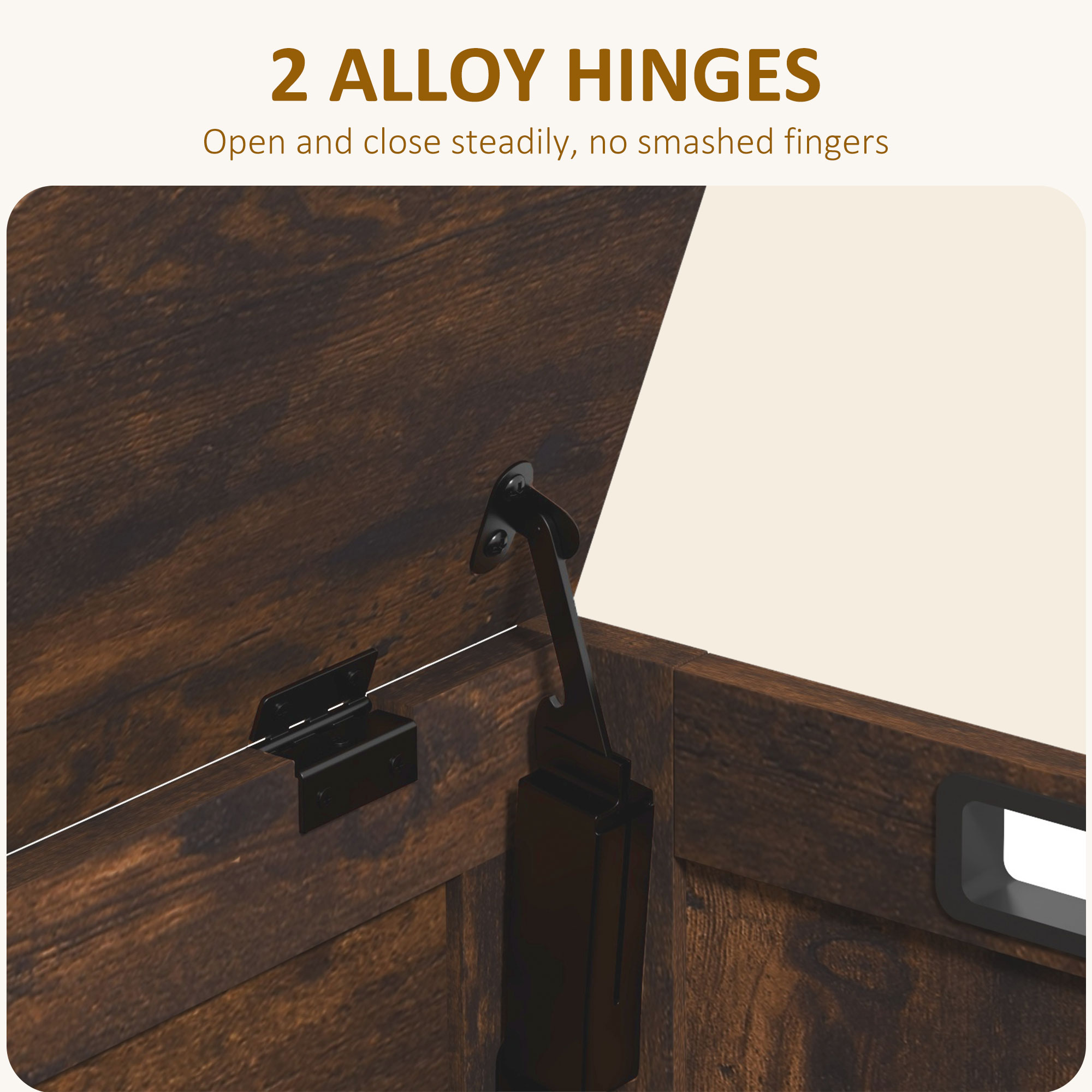 HOMCOM Storage Chest, Modern Storage Trunk with 2 Safety Hinges and Cut-out Handles, Wooden Toy Box for Living Room, Entryway, 76 x 40 x 48 cm, Rustic Brown 5