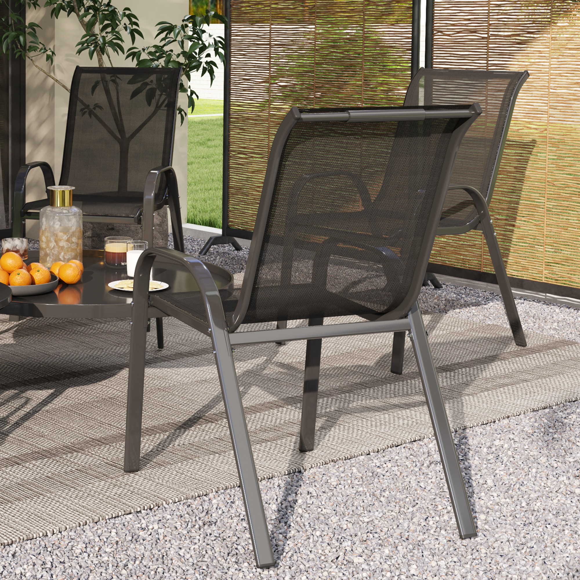 Set Bistrò Giardino 3 Pezzi KOMFOTTEU – 2 Sedie A Dondolo E Tavolino, Tessuto Textilene, Metallo, Portata Sedia 150 Kg, Tavolo 30 Kg, Colore Blu Set Relax Metallo E Vetro