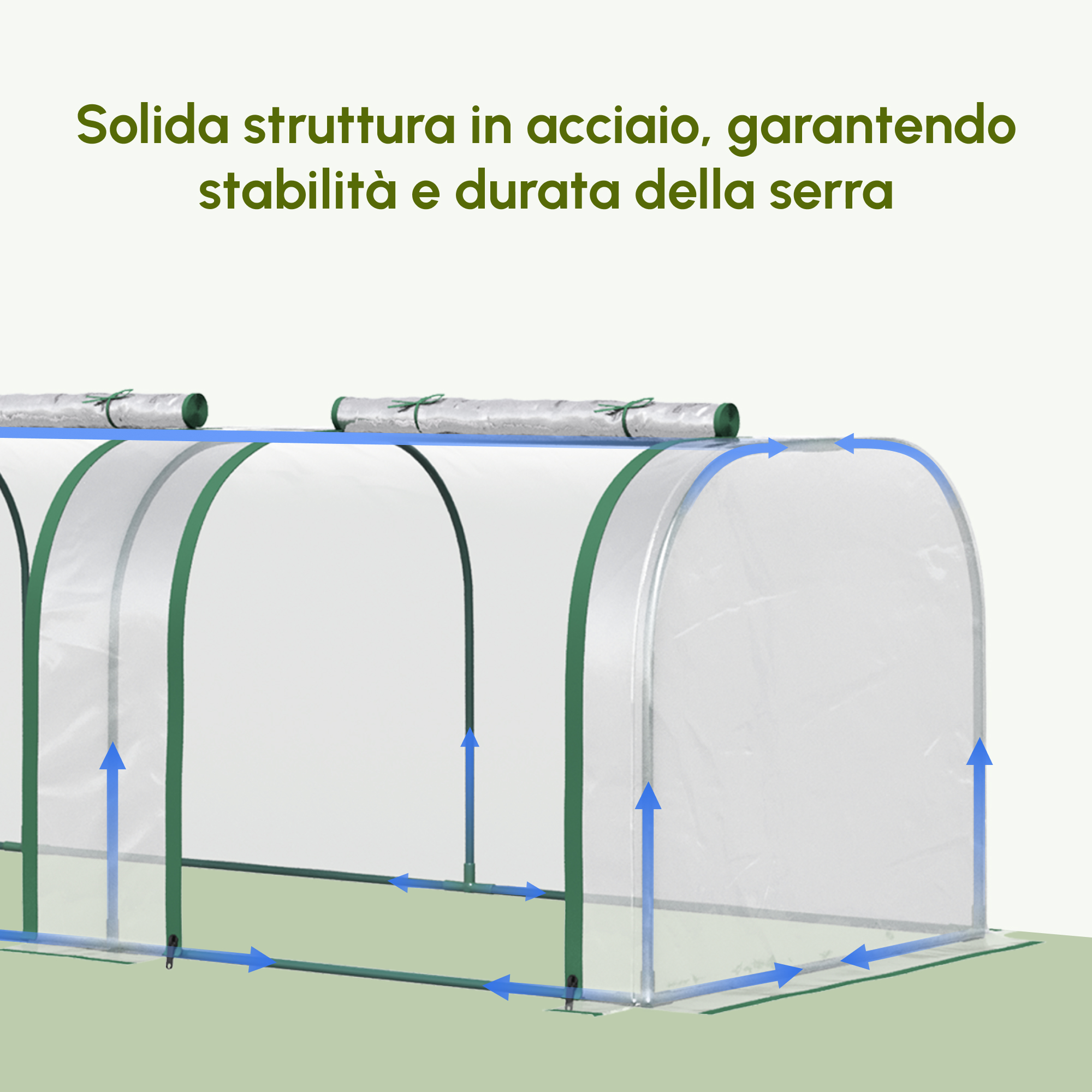 Serra A Tunnel Outsunny - 395x100x80 Cm - Acciaio E PVC Anti UV - 4 Porte - Verde - Foto 2