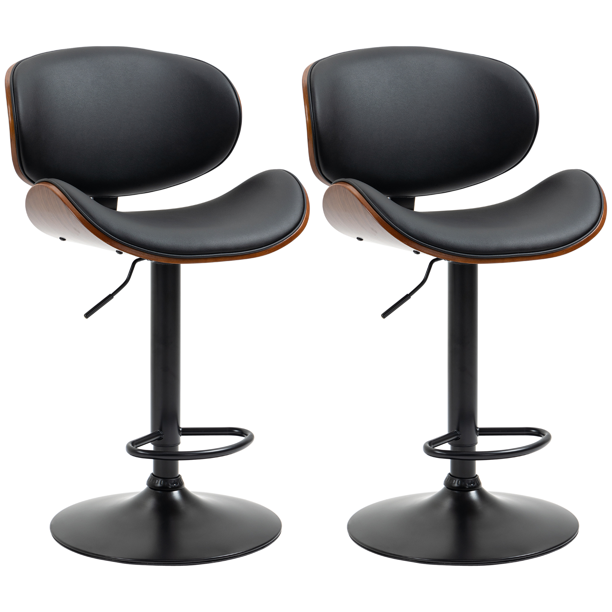 HOMCOM Bar Stool Set, Adjustable Height, Swivel, Faux Leather, Steel ...