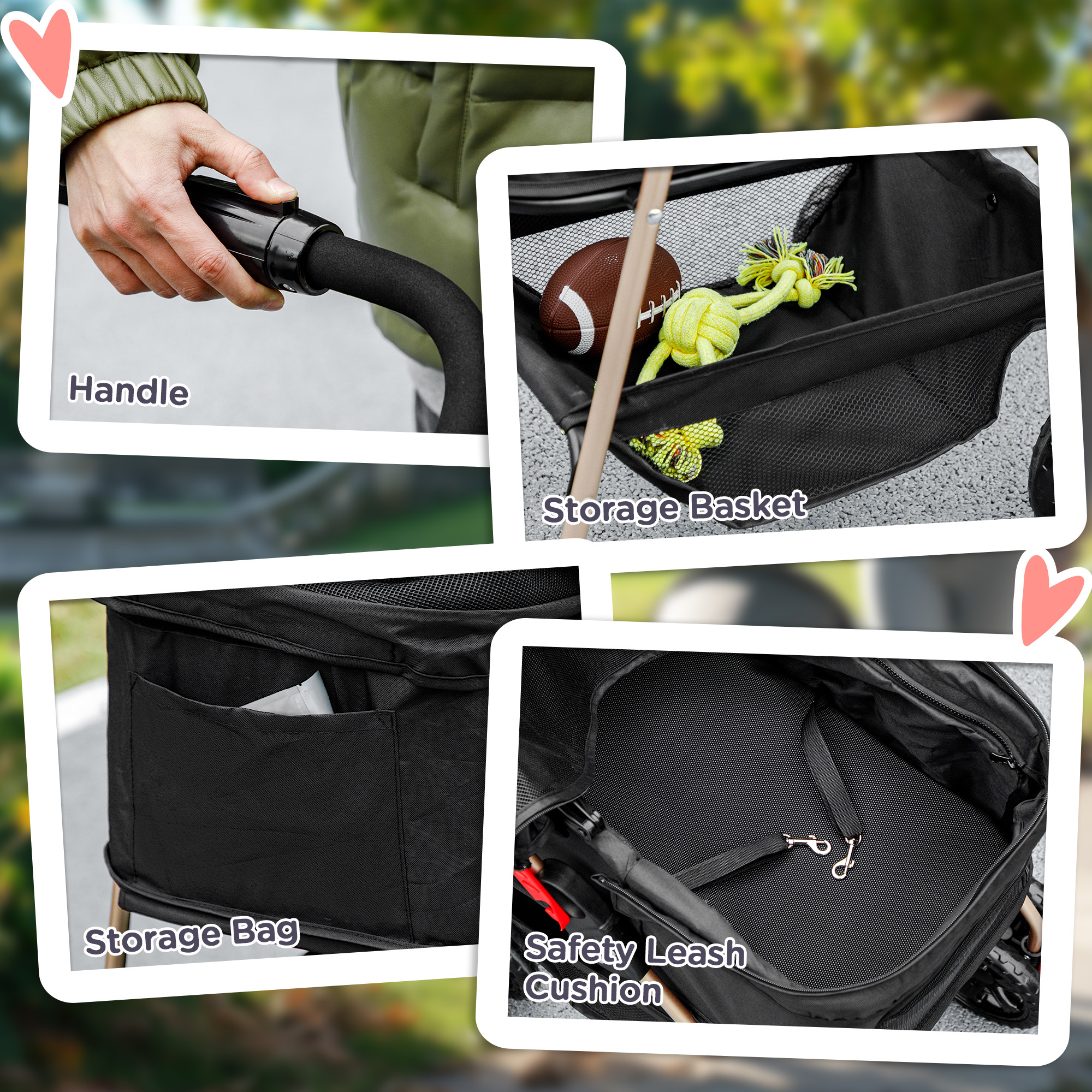 PawHut PawH 3-in-1 Pet Stroller, Folding 4 Wheel Dog Pram with Detachable Carrier for Mini Dogs, Cats, Black 8