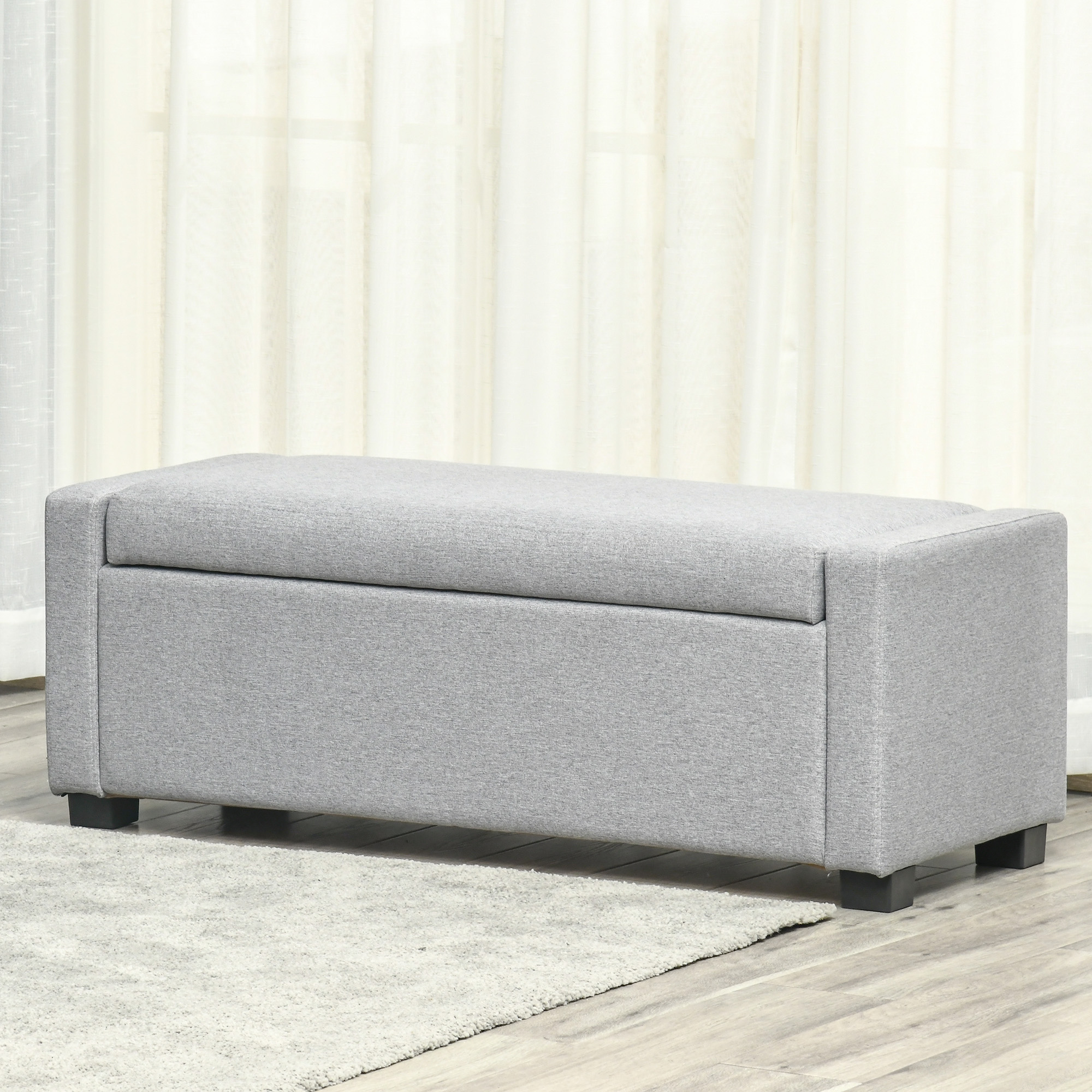 Banca dormitor  cu Compartiment de Depozitare din Tesatura, 120x50x44cm - Gri [8]