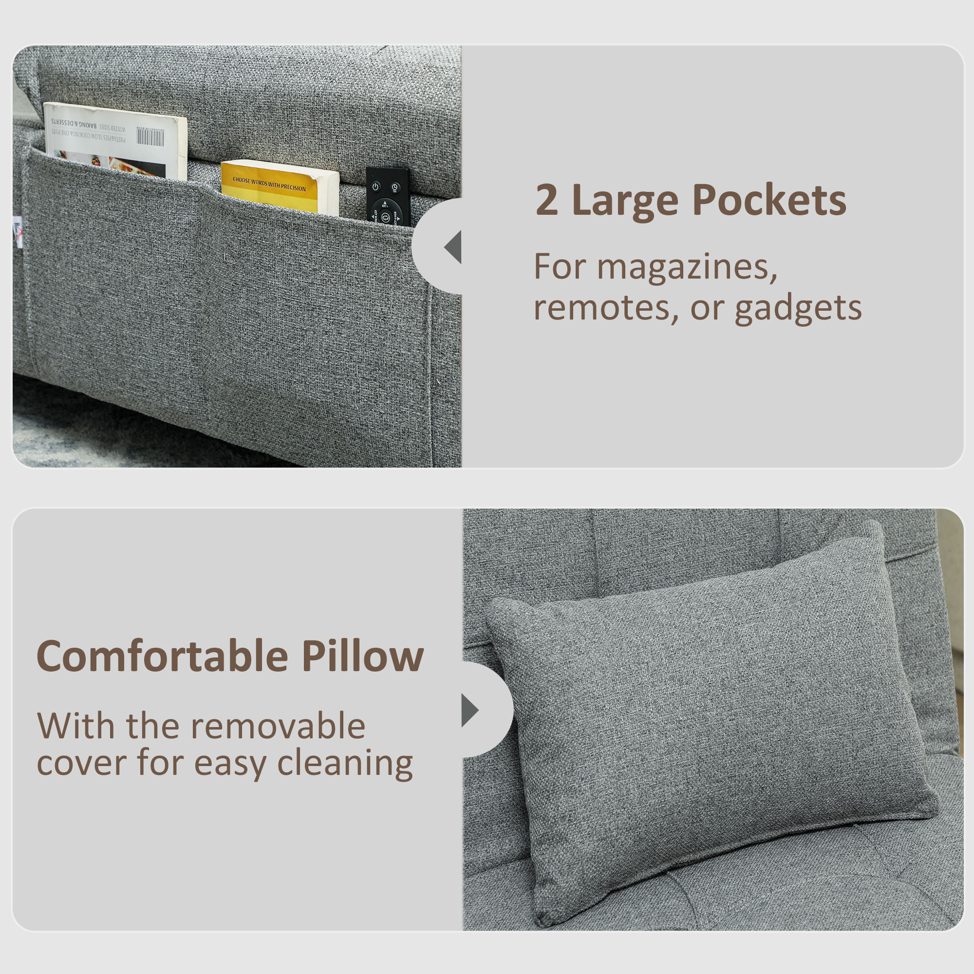 HOMCOM Four-In-One Single Sleeper Chair Dark Grey 8
